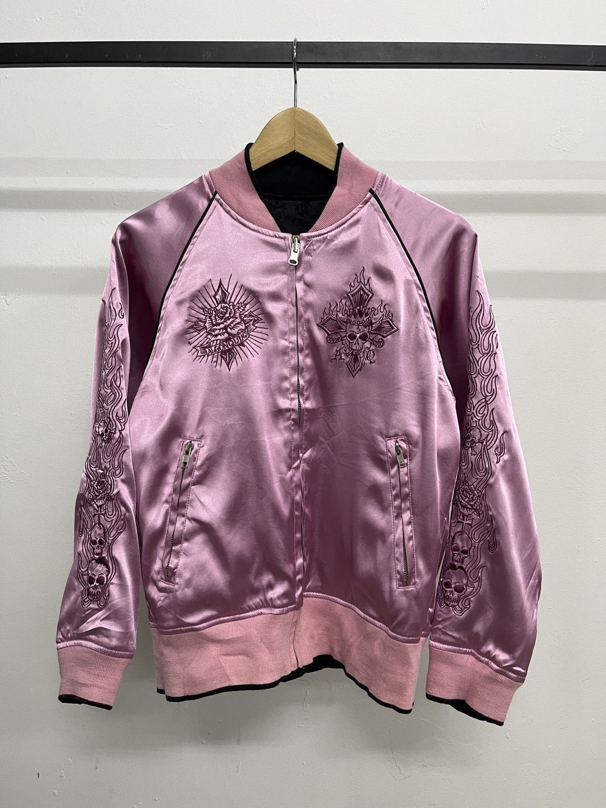 Seditionaries Reversible Algonquins Cross Flame Skull Sukajan Satin Jacket Size US S / EU 44-46 / 1 - 12 Thumbnail