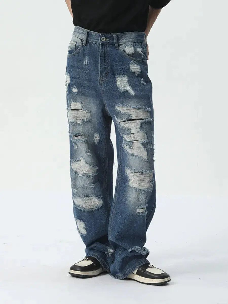 Japanese Brand Retro loose hip-hop ripped jeans Size US 32 / EU 48 - 2 Thumbnail
