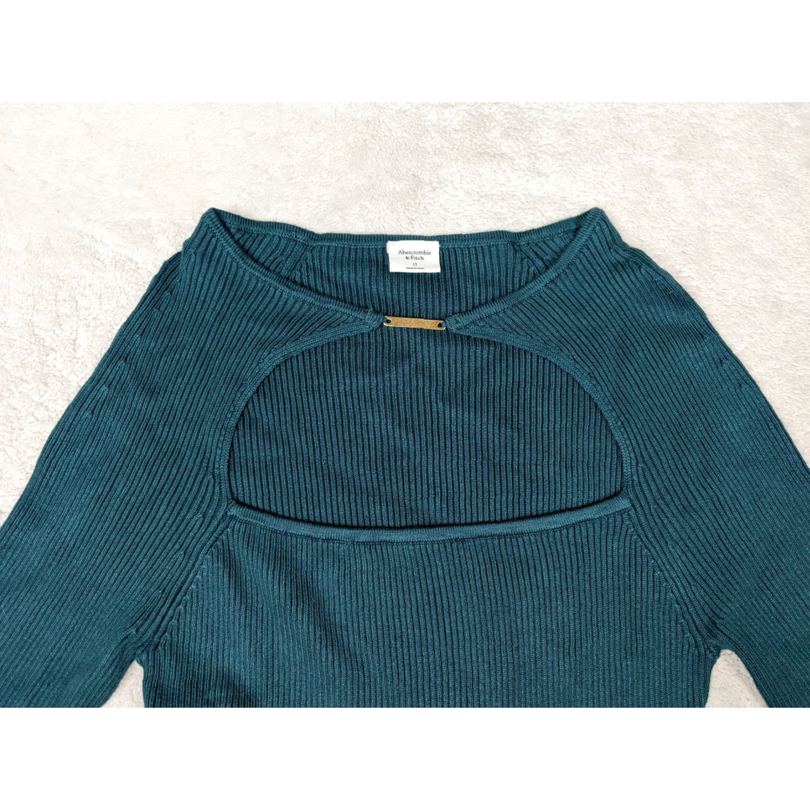 Abercrombie & Fitch Abercrombie & Fitch Women Tall LT Teal Blue Ribbed knit bodycon cutout long sleeve Size L / US 10 / IT 46 - 4 Thumbnail