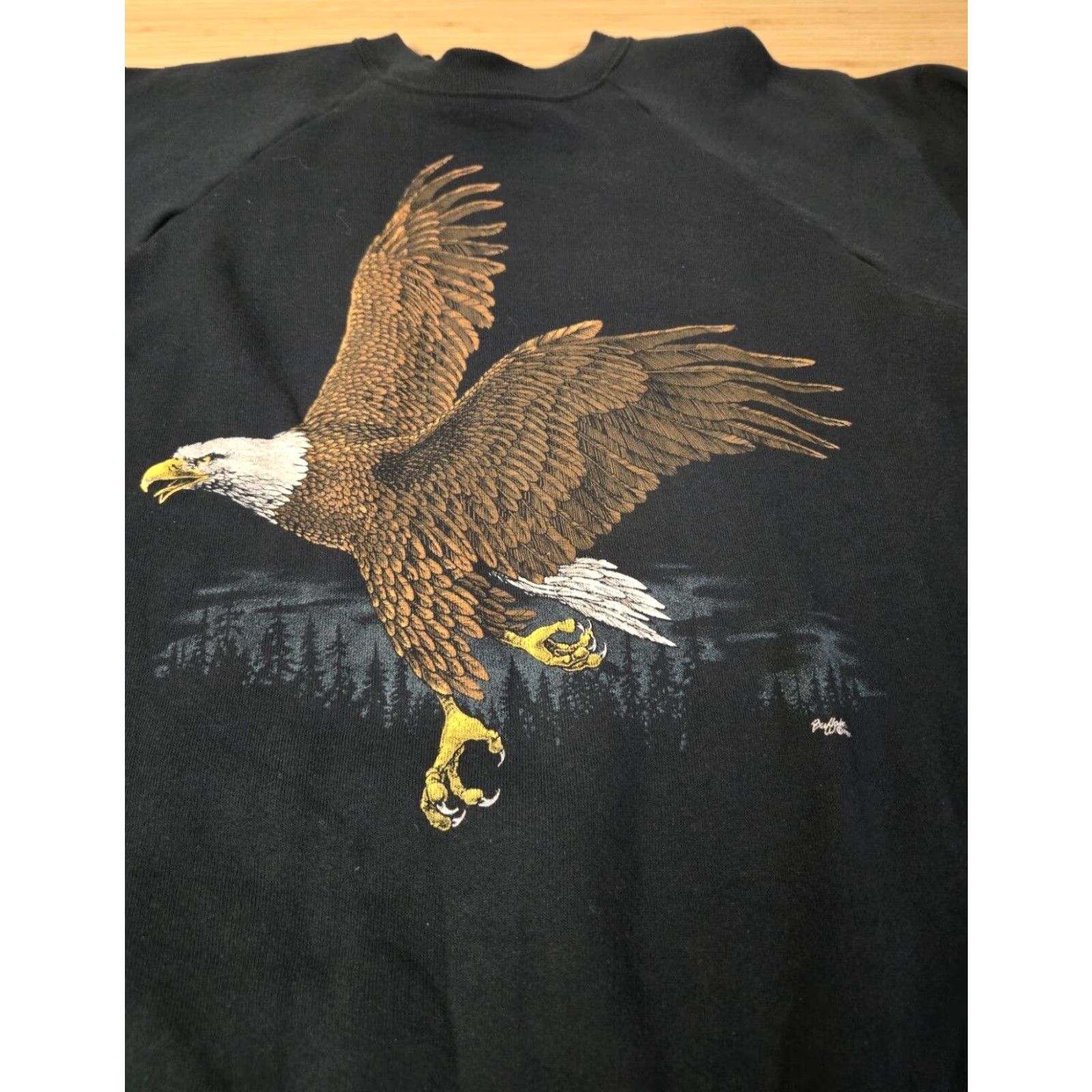 Fruit Of The Loom VINTAGE Fruit the Loom Sweatshirt Crewneck L Black Unisex Adults Bald Eagle USA 90s Graphic Print Logo Cotton Size US L / EU 52-54 / 3 - 4 Thumbnail