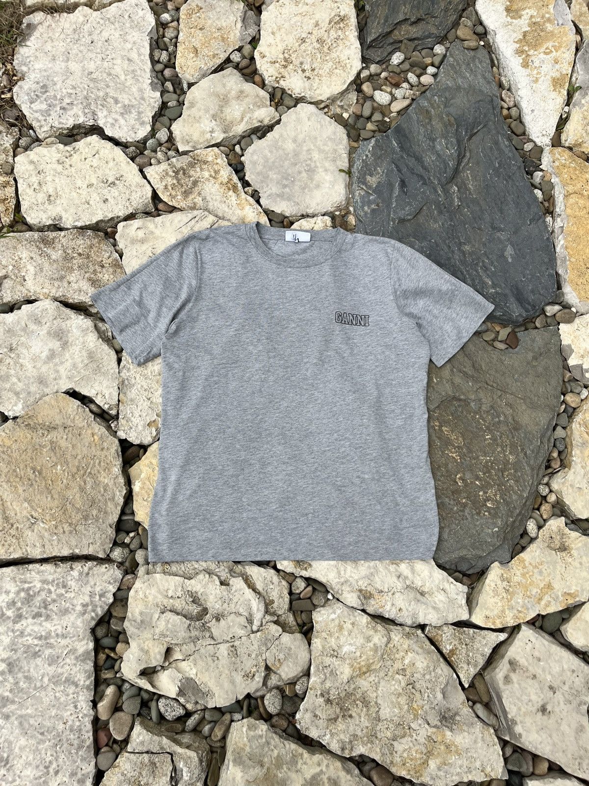Designer × Ganni Ganni Software basic small chest logo grey tee t-shirt Size S / US 4 / IT 40 - 1 Thumbnail