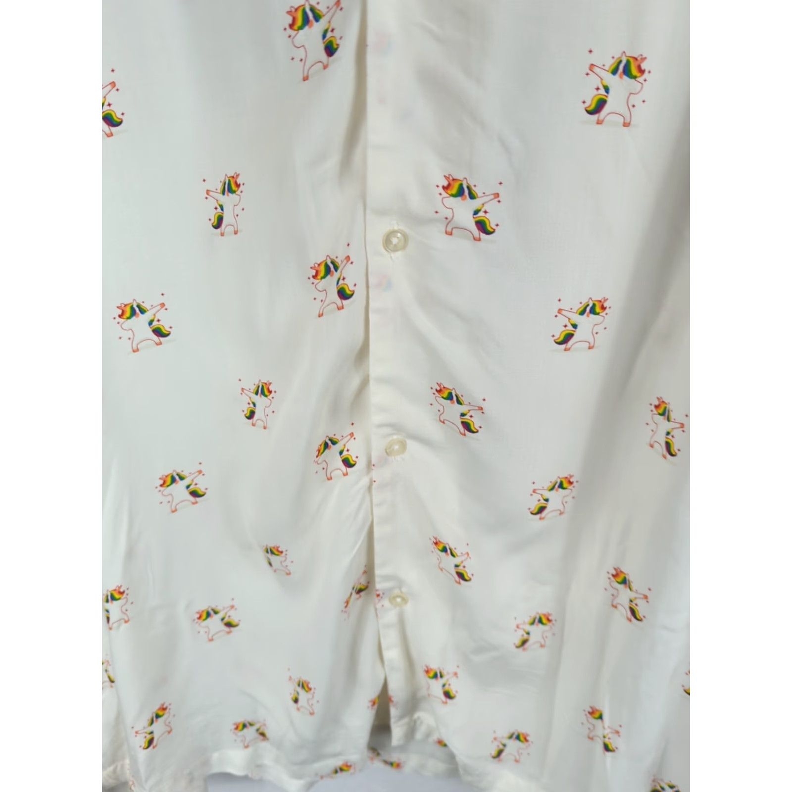 Rainbow Denim & Flower Shirt Short Sleeve Multicolor Unicorn Rainbow Print Men’s XL Button-Up Regular Collar Casual Party/Cocktail Travel Size US XL / EU 56 / 4 - 4 Thumbnail