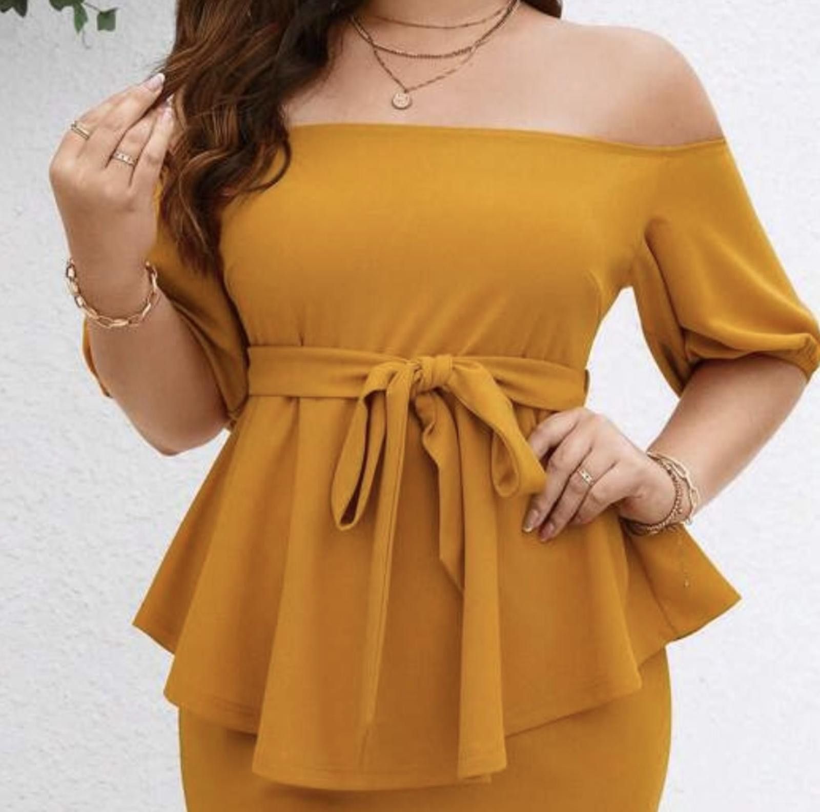 Designer Chic Puff Sleeve Drape Top (without skirt) Size 4XL / US 24-26 - 3 Thumbnail