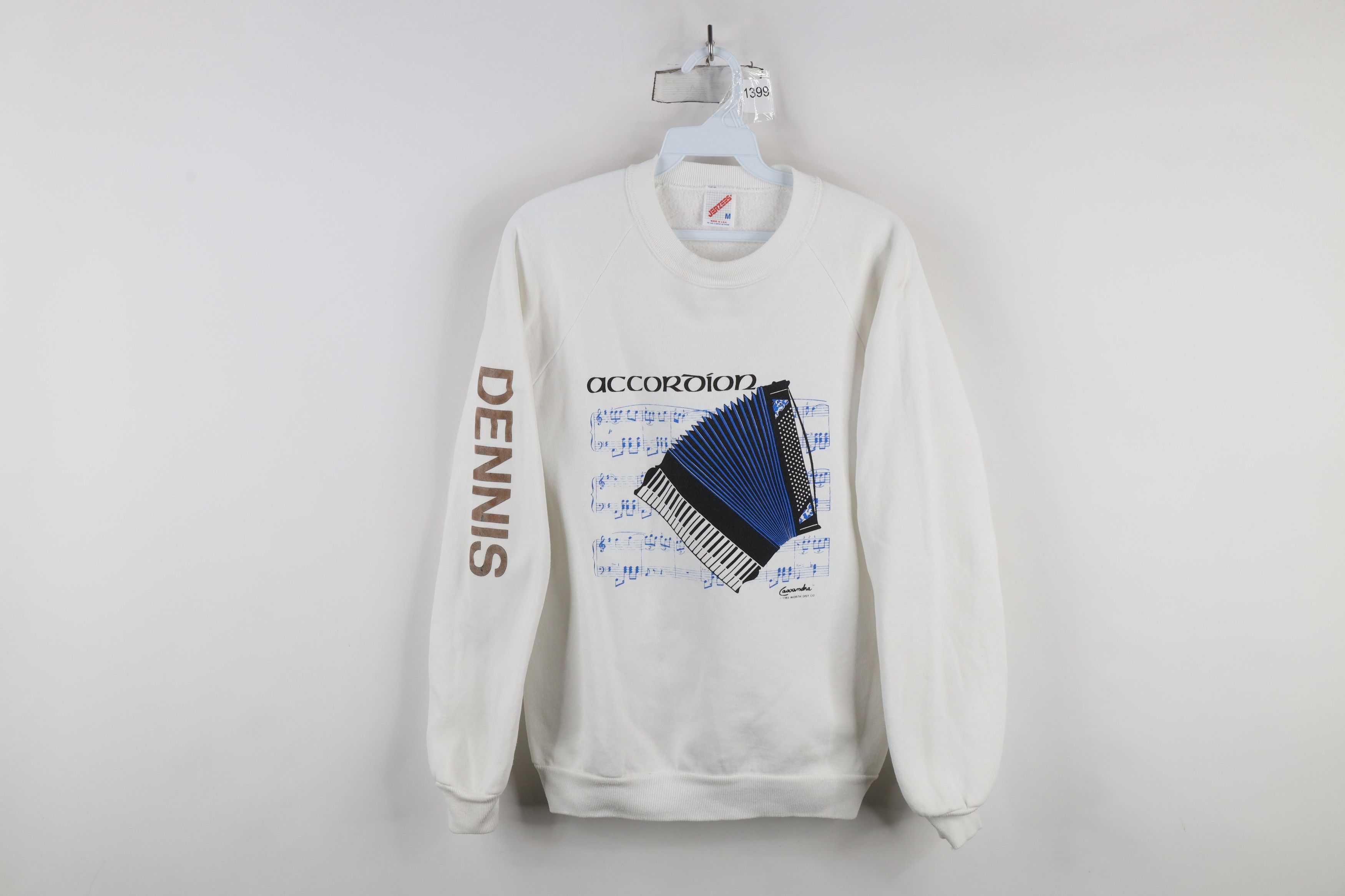 Vintage Vintage 80s Accordion Player Music Sweatshirt White USA Size US M / EU 48-50 / 2 - 1 Thumbnail