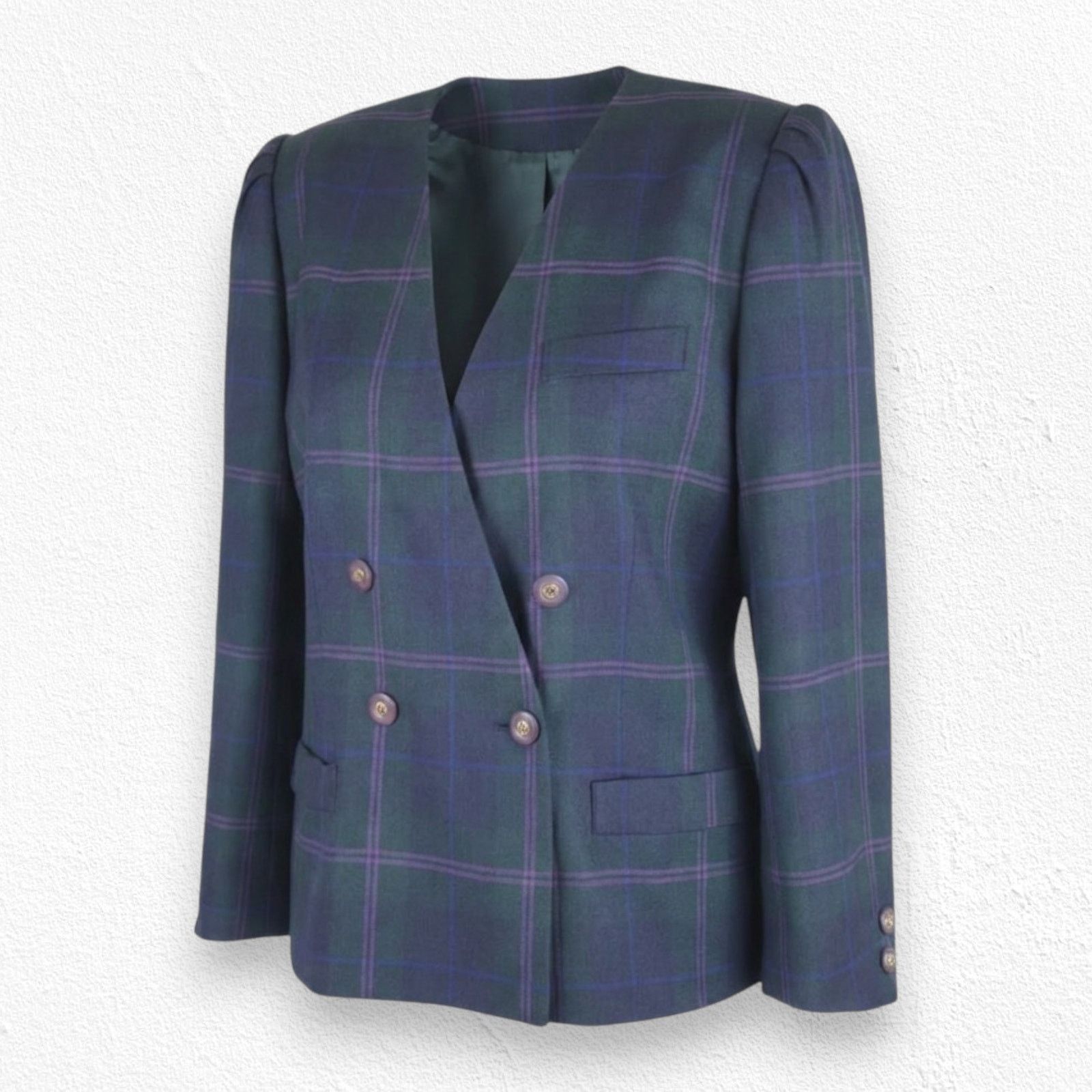Vintage 80s Black Purple Plaid Double Breasted Power Blazer Size 14 Size XL / US 12-14 / IT 48-50 - 1 Thumbnail