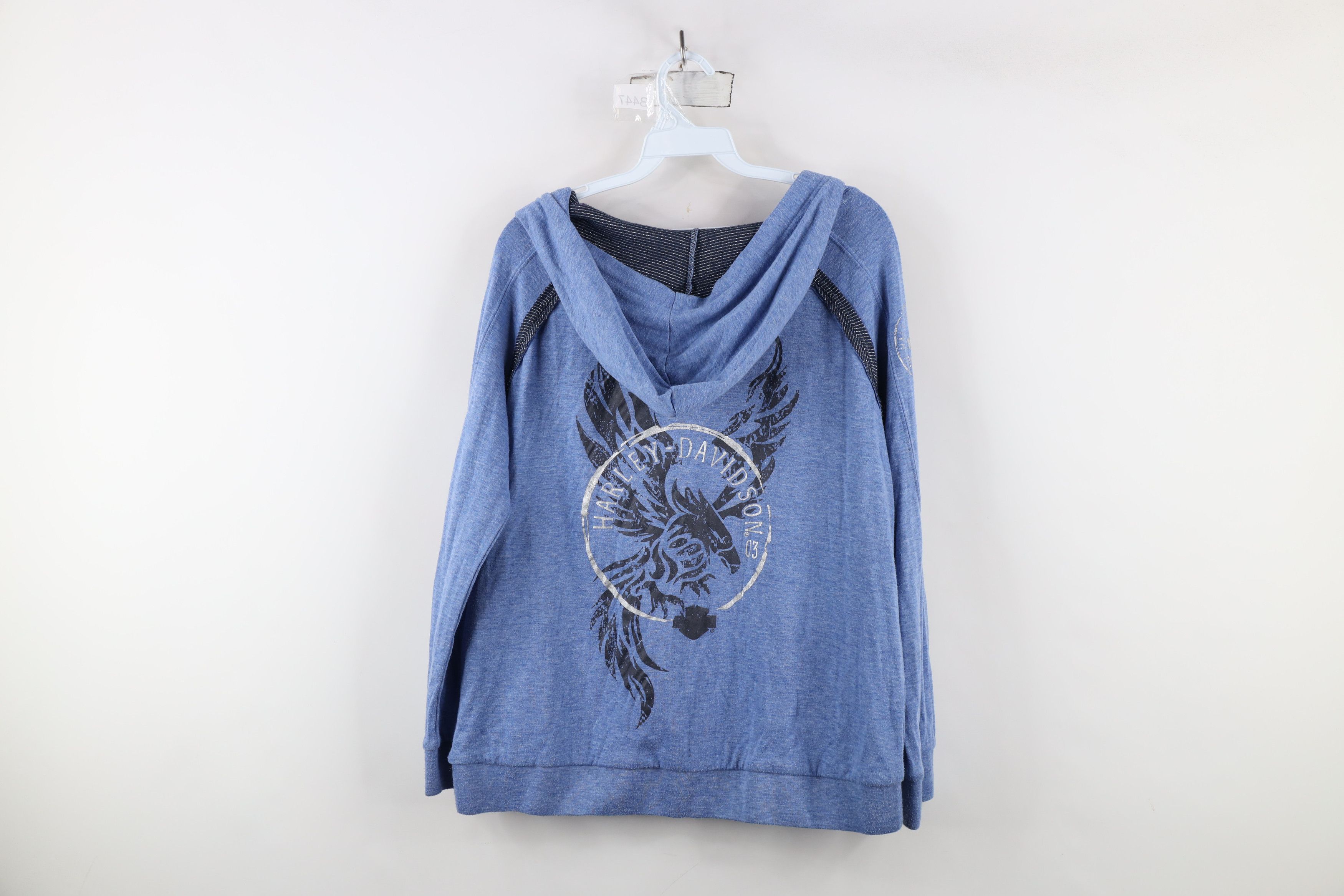 Harley Davidson × Vintage Vintage Y2K Harley Davidson Metallic Jersey Knit Hoodie Blue Size M / US 6-8 / IT 42-44 - 13 Thumbnail
