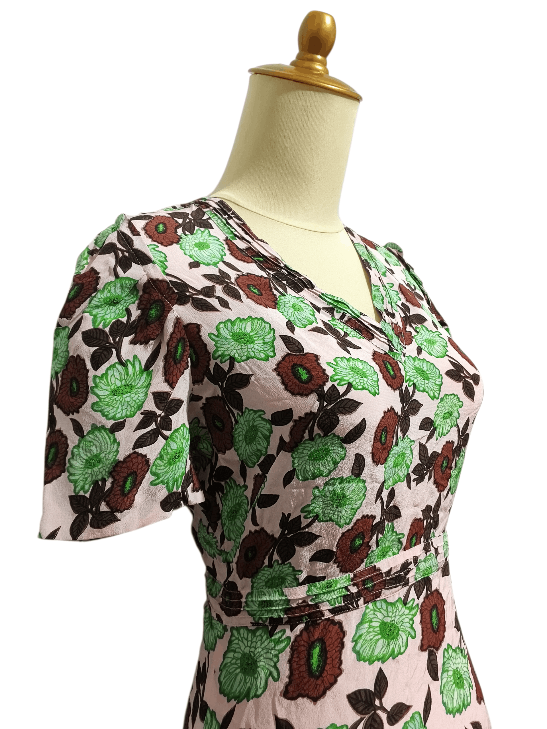 Sandro Mini Dress Green Flowers A Line Pink Silk Floral Print Size XXS / US 00 / IT 34 - 5 Thumbnail