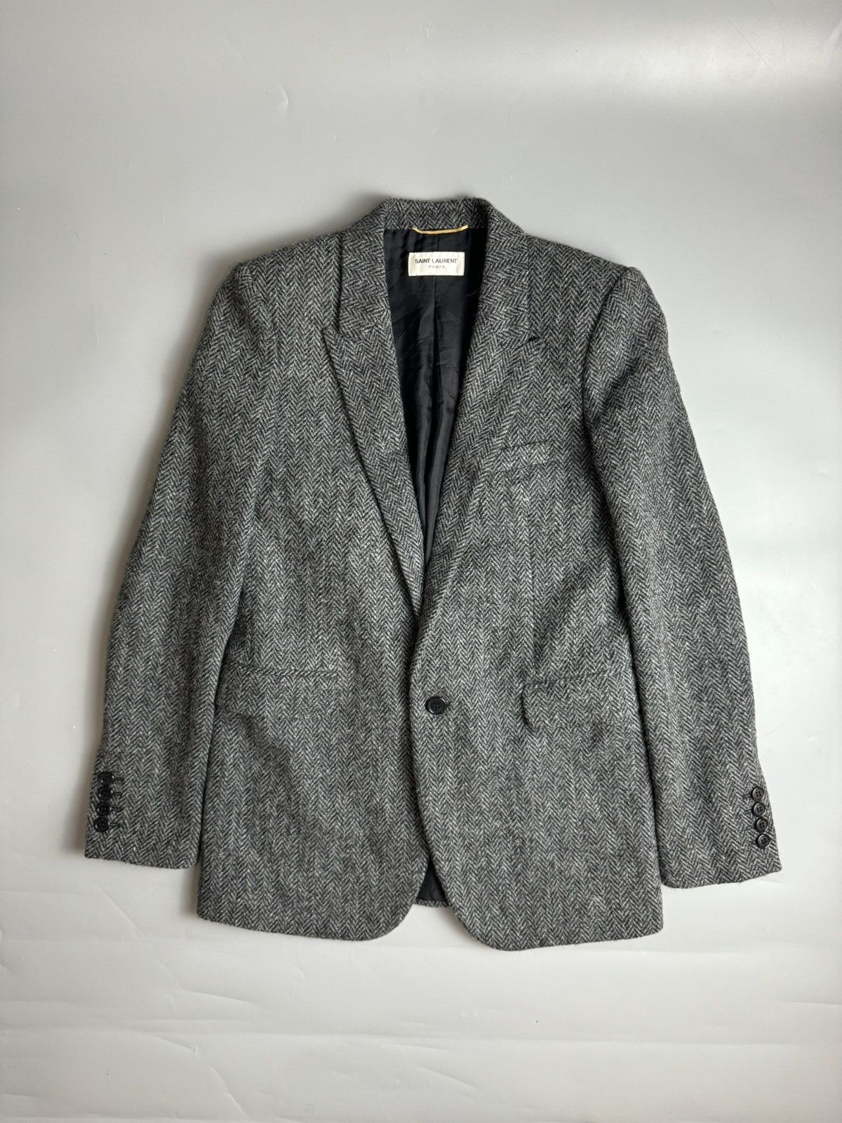 Hedi Slimane × Saint Laurent Paris Saint Laurent Wool Tweed Herringbone 1B Tailored Jacket Size 36R - 1 Thumbnail