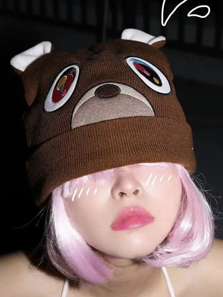Japanese Brand × Vintage Cute Bear Knit Embroidered Wool Hat Size ONE SIZE - 1 Thumbnail