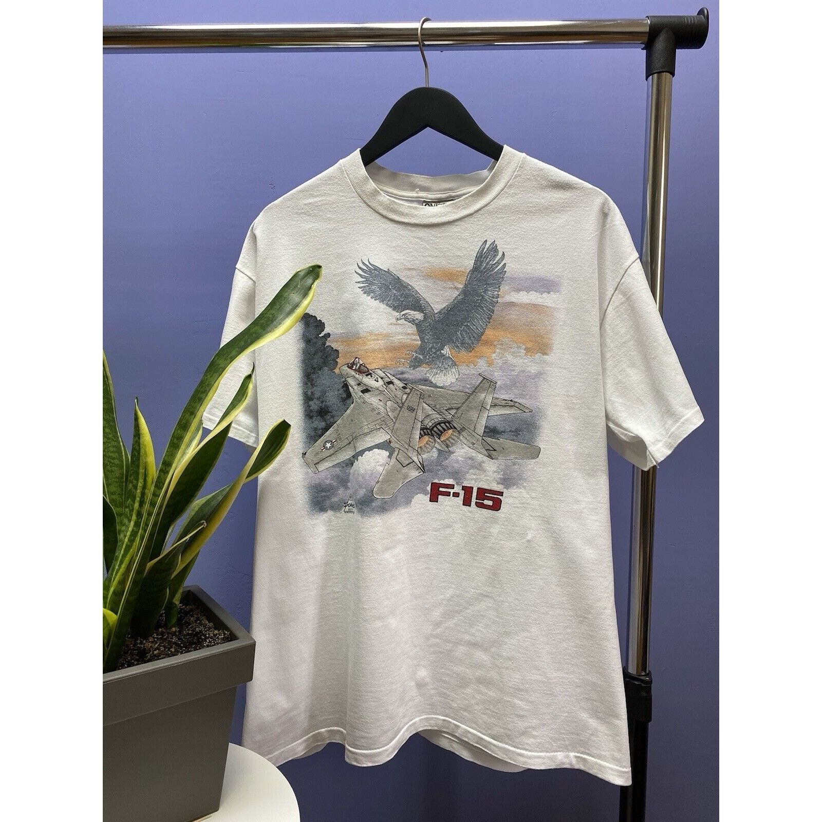 Vintage 90s USA Air Force F-15 Eagle T Shirt White Size