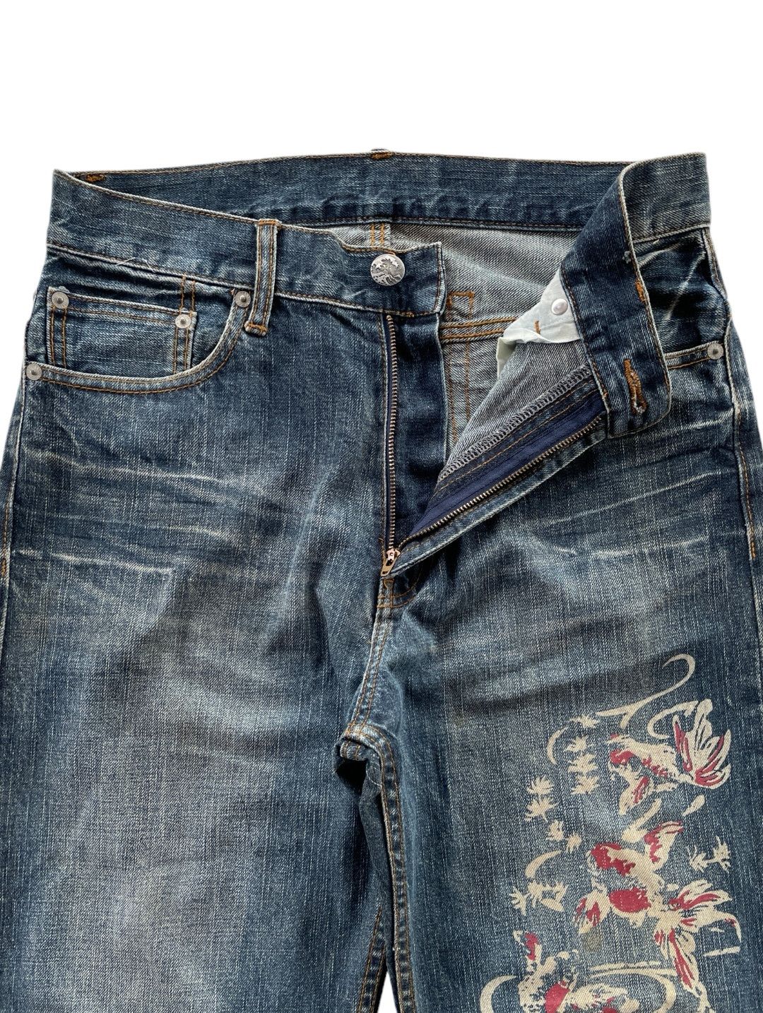 Japanese Brand × Vintage JAPANESE GOLDEN FISH PRINTED JEANS (LG15) Size US 31 - 3 Thumbnail