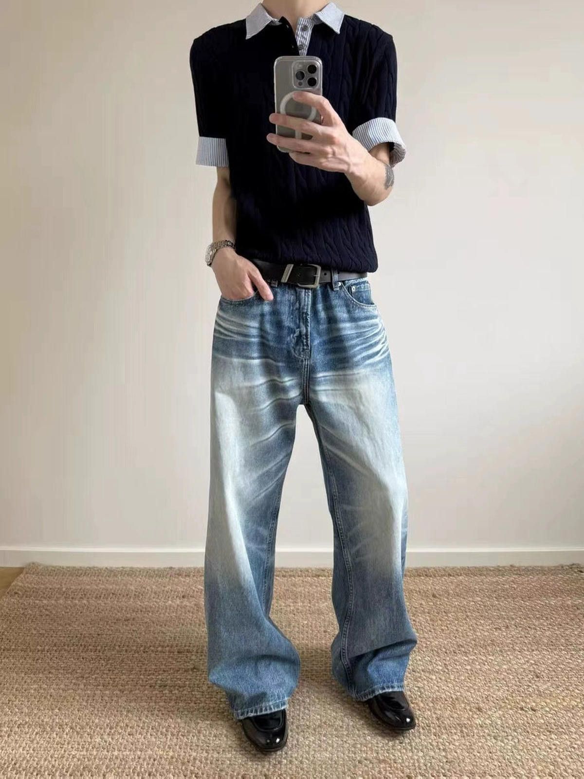 Vintage Light Blue Wide Leg Denim Jeans, Relaxed Fit Jeans Size US 30 / EU 46 - 5 Thumbnail