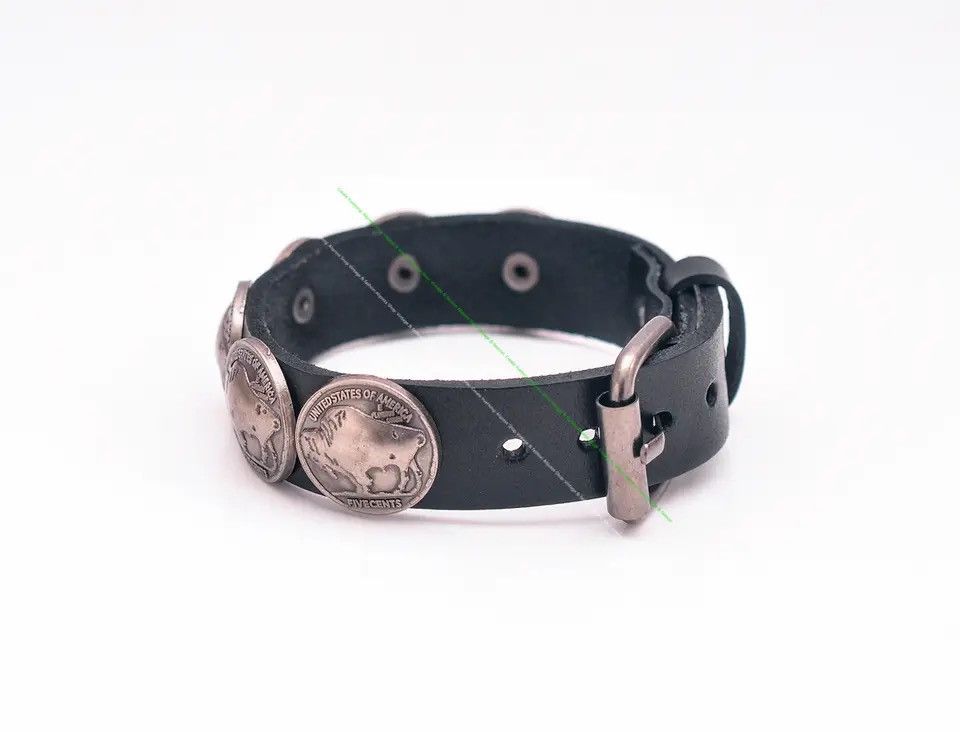 Jewelry × Leather × Vintage Black Genuine Leather Large Cuff Bracelet Size ONE SIZE - 2 Thumbnail