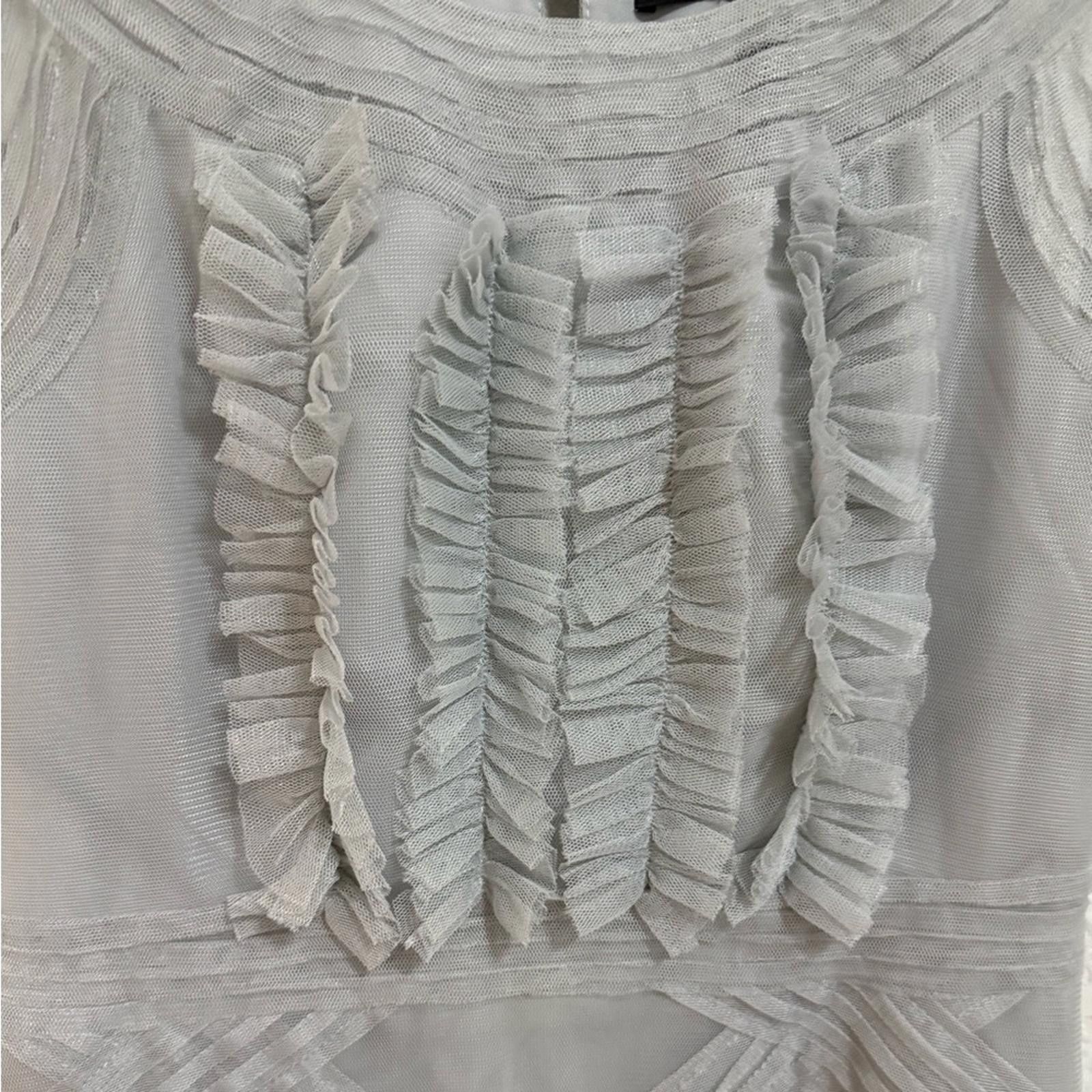 Bcbgmaxazria BCBGMaxAzria Annie Pearl Gray Lace Tulle Ruffle Mini Dress 0 Size XS / US 0-2 / IT 36-38 - 8 Thumbnail