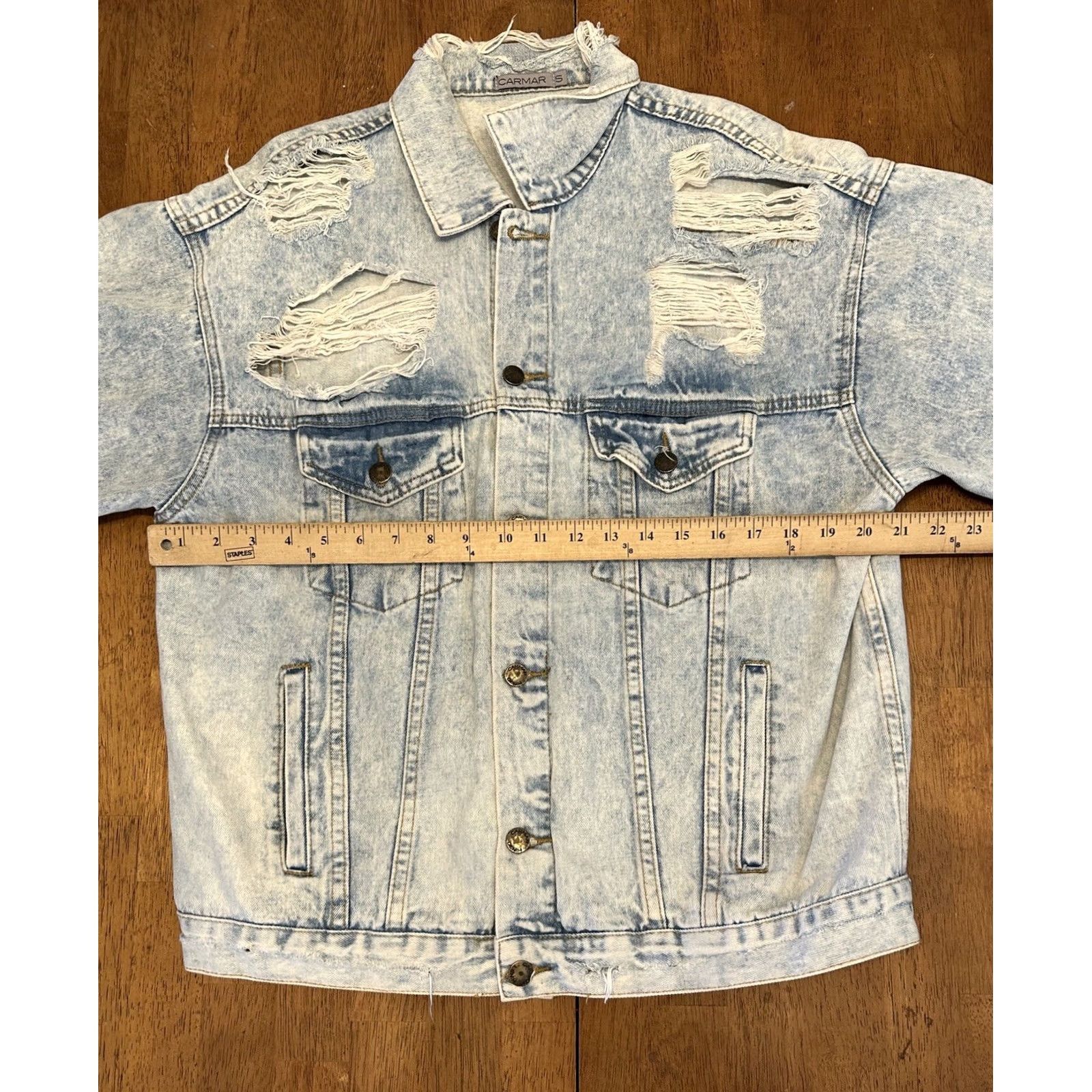 Denime CARMAR Distressed Denim Jacket S Trucker Men Blue Cotton Biker Small Pre-owned Size US S / EU 44-46 / 1 - 7 Thumbnail