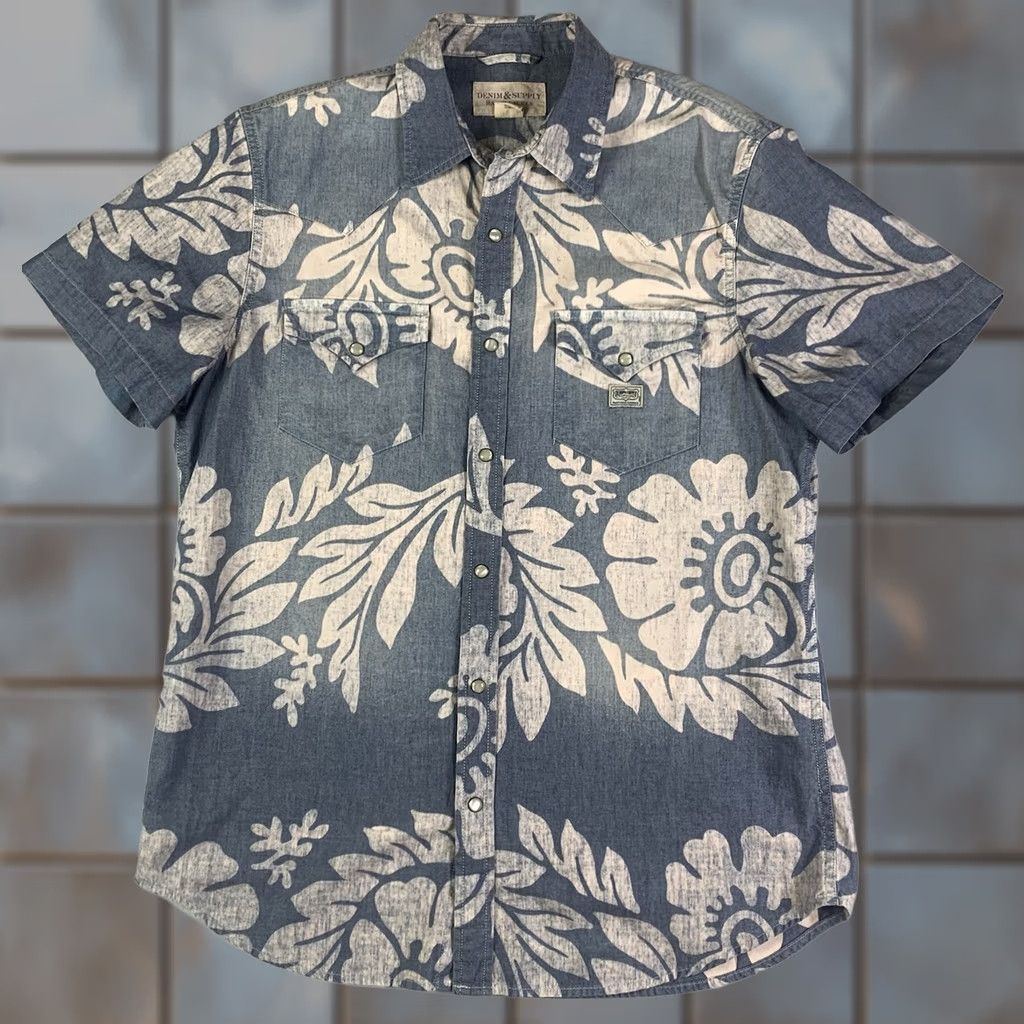 Ralph Lauren Denim & Supply Ralph Lauren Shirt Mens L Floral Denim Western Pearl Snap Hawaiian Shirt Size US L / EU 52-54 / 3 - 1 Thumbnail