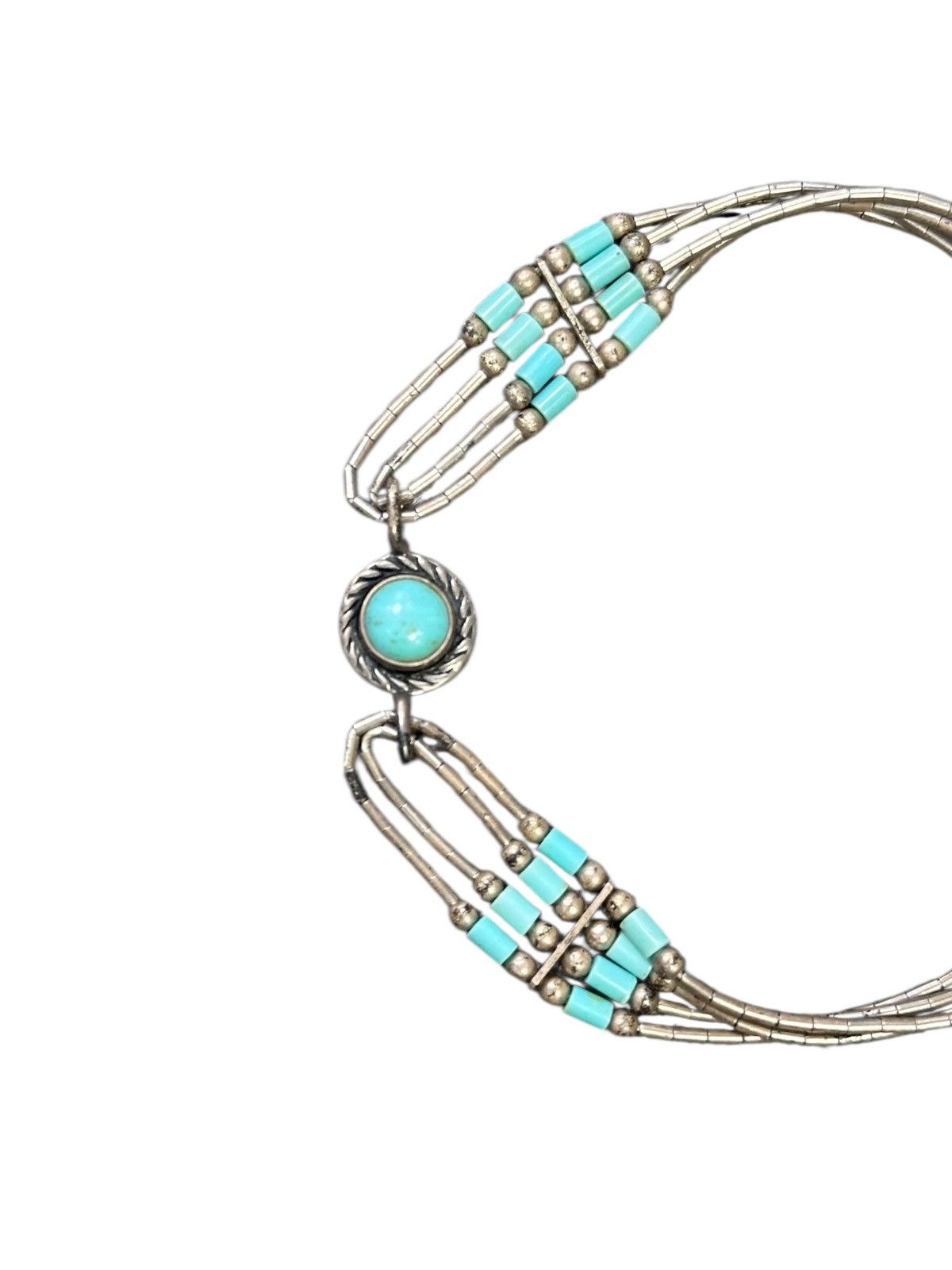 Vintage 1980s SOUTHWESTERN LIQUID SILVER HEISHI TURQUOISE BRACLET Size ONE SIZE - 5 Thumbnail