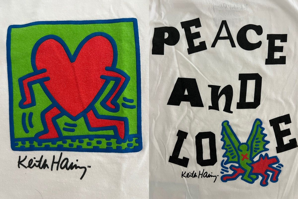 Keith Haring Keith Haring Peace and Love Heart Bat Dog Art Spellout Size US L / EU 52-54 / 3 - 1 Thumbnail