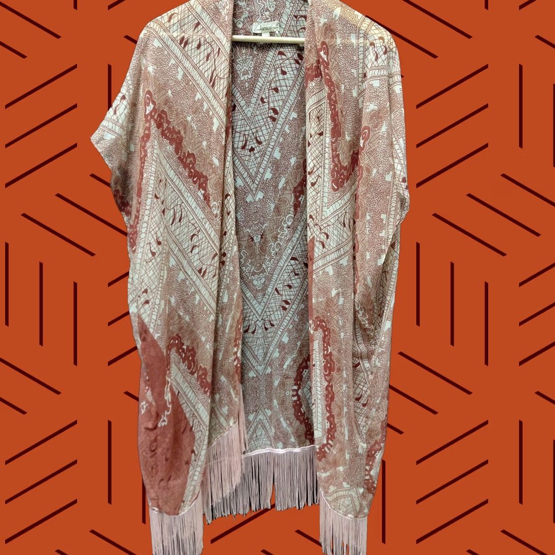 Vintage Janice Boho Fringe Kimono Cardigan Shawl Open Front One Size | Size OS Size ONE SIZE - 1 Thumbnail