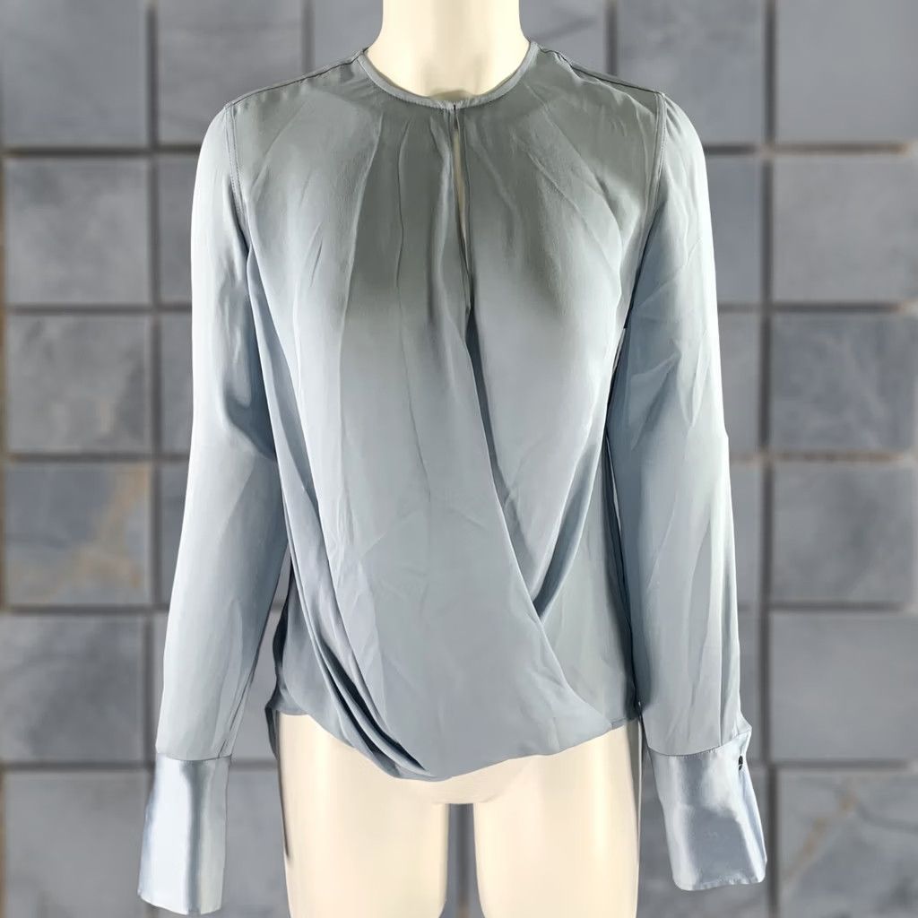 Rag & Bone RAG & BONE Blouse XS Blue Silk Georgette Faux Wrap High Low Women's XS Blue Silk Blouse Size XS / US 0-2 / IT 36-38 - 1 Thumbnail