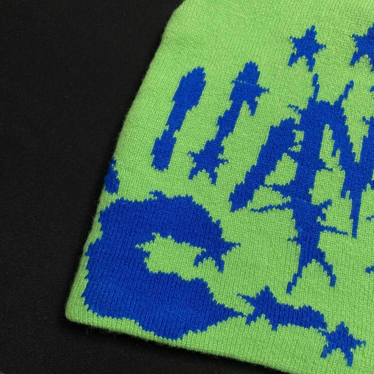 Japanese Brand Rare Handprint Graphic Design No Cuff Knit Green Beanie OS Size ONE SIZE - 2 Thumbnail