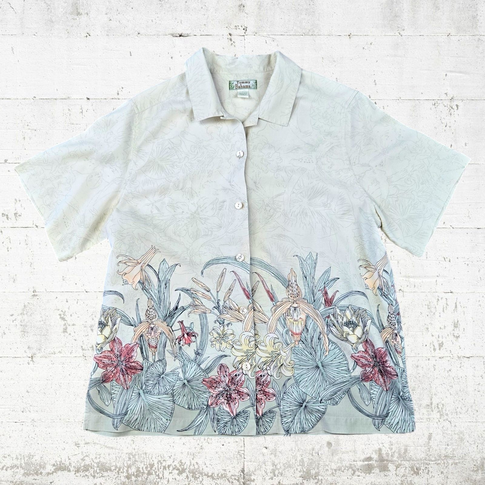 Tommy factory Bahama button down silk botanical blouse size large