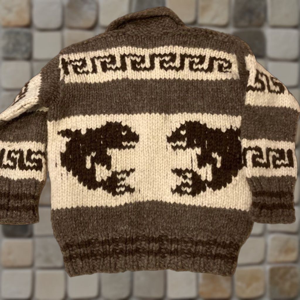 Vintage Cowichan Knit Sweater Whale Pattern Vintage Shawl Collar Beige Ivory Used Unisex Adults Knit Cardigan Sweatshirt Size One Size Brown Decade - Size US M / EU 48-50 / 2 - 1 Thumbnail