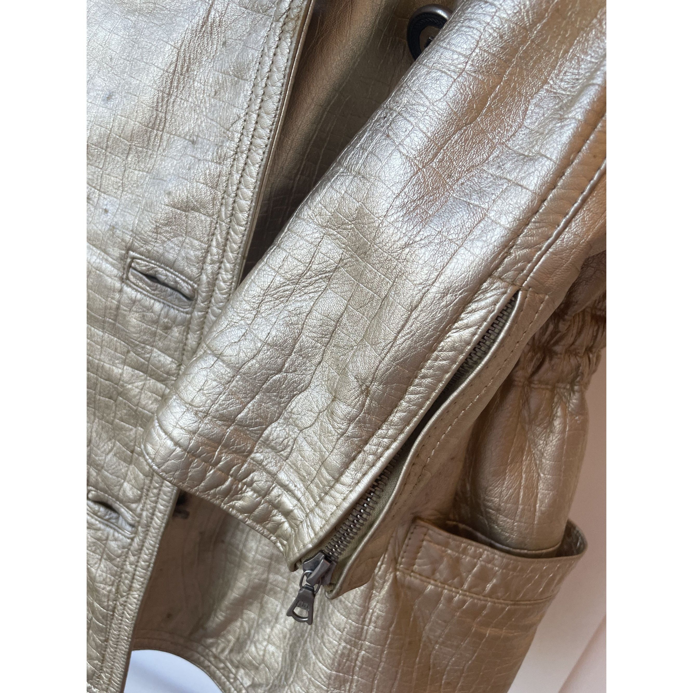 Versace Vintage Gold Metallic Hooded Leather Jacket Womens Size XS / US 0-2 / IT 36-38 - 16 Thumbnail