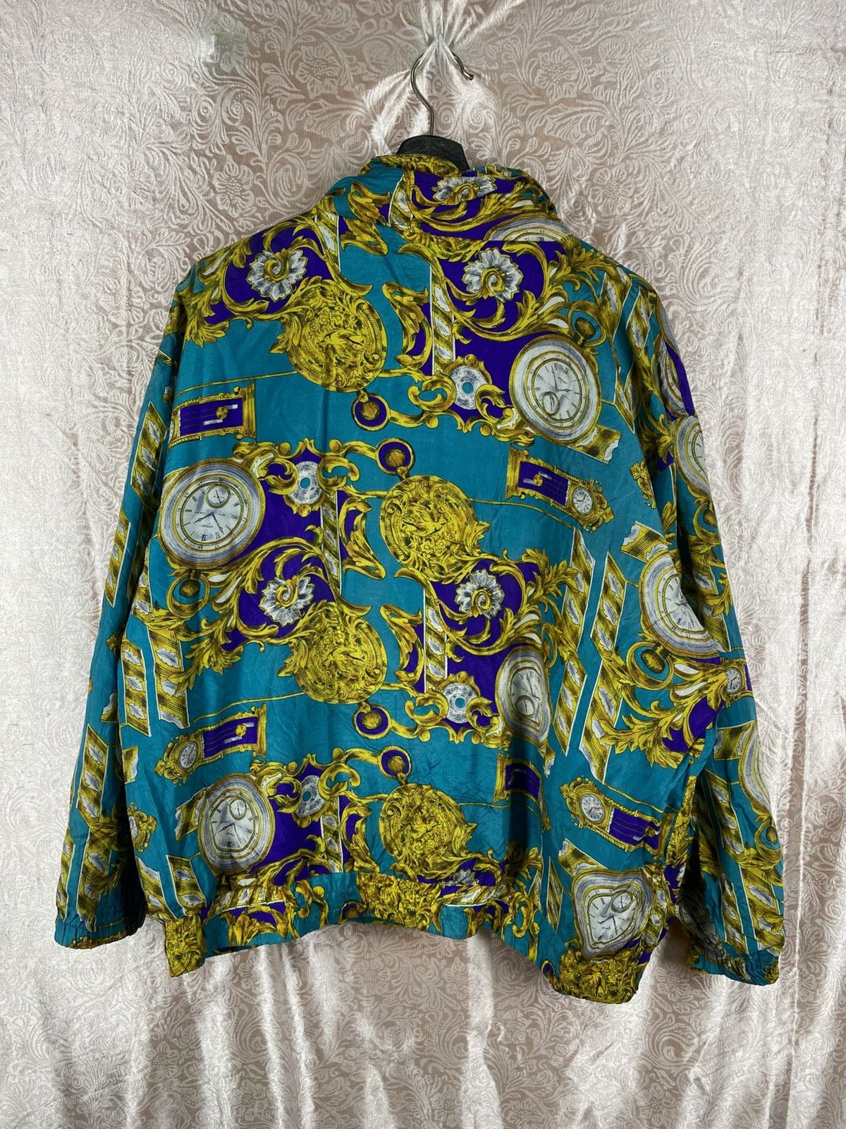 Vintage Vintage OUT BROOK Silk Jacket Baroque Clock Print Teal Gold Size US XL / EU 56 / 4 - 7 Thumbnail