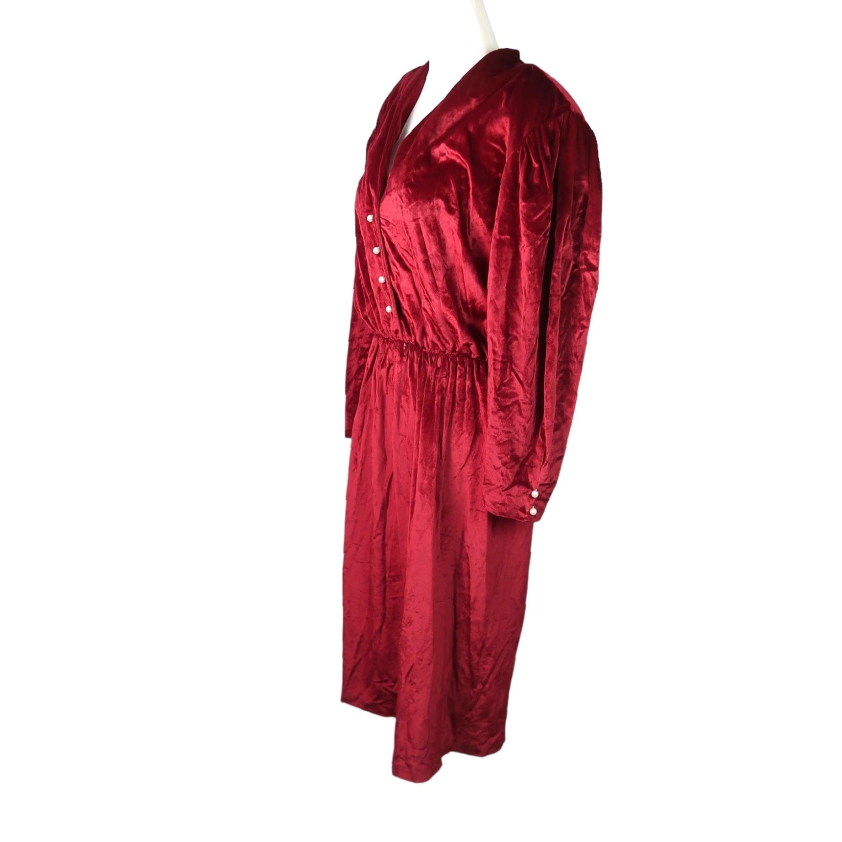 Velour VINTAGE 80s Tabby burgundy velour velvet midi party dress 18 Size XXL / US 16-18 / IT 52-54 - 3 Thumbnail