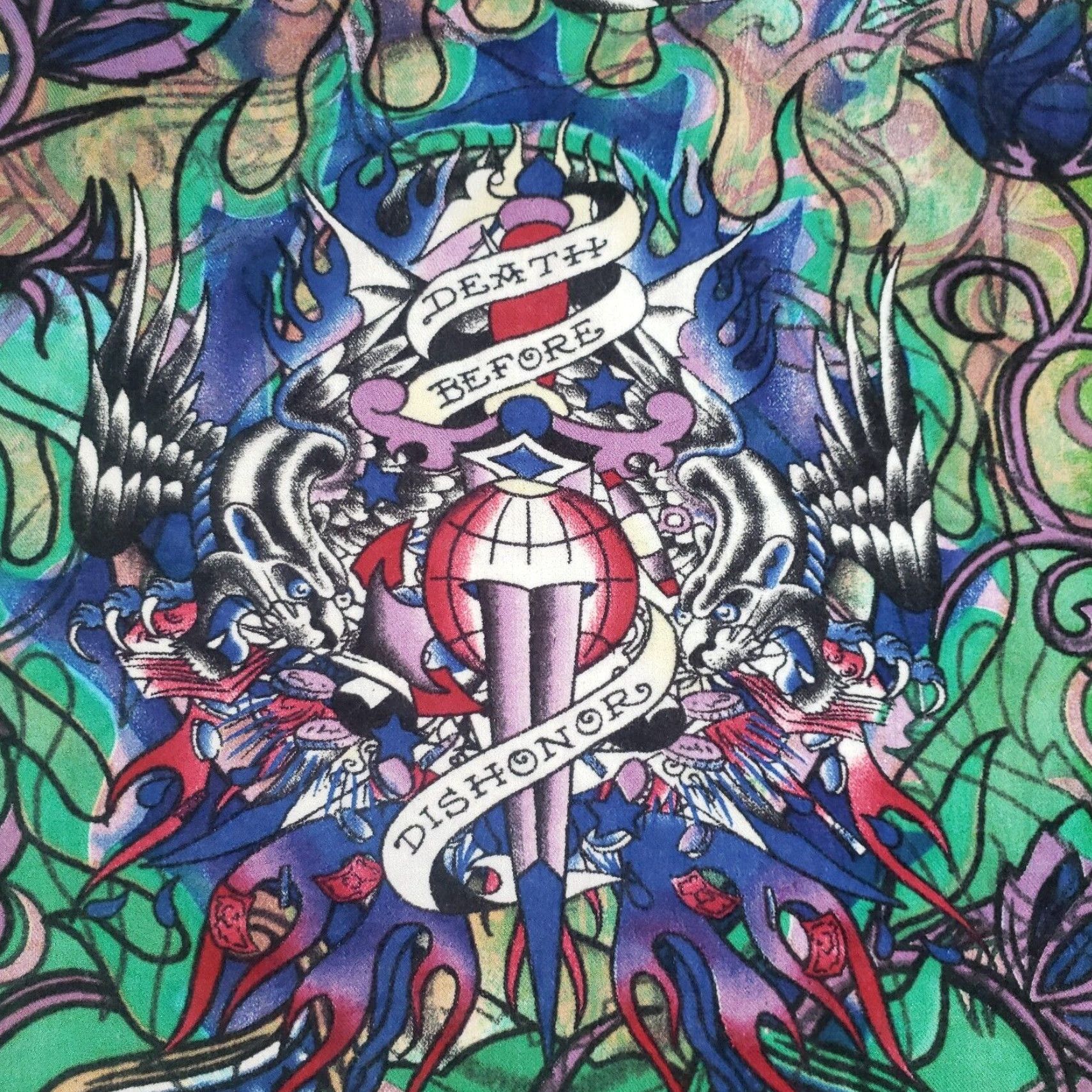 Ed Hardy VINTAGE Ed Hardy by Christian Audigier Scarf Women Rectangle 25x66 Green Geometric Y2K Size ONE SIZE - 4 Thumbnail