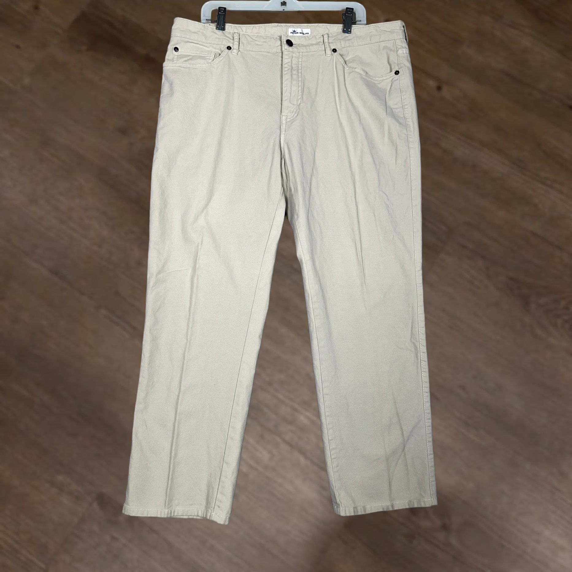 Peter Millar Peter Millar Mens 38 Khaki Beige Cotton Stretch 5-Pocket Canvas Straight Pants Size US 38 / EU 54 - 1 Thumbnail