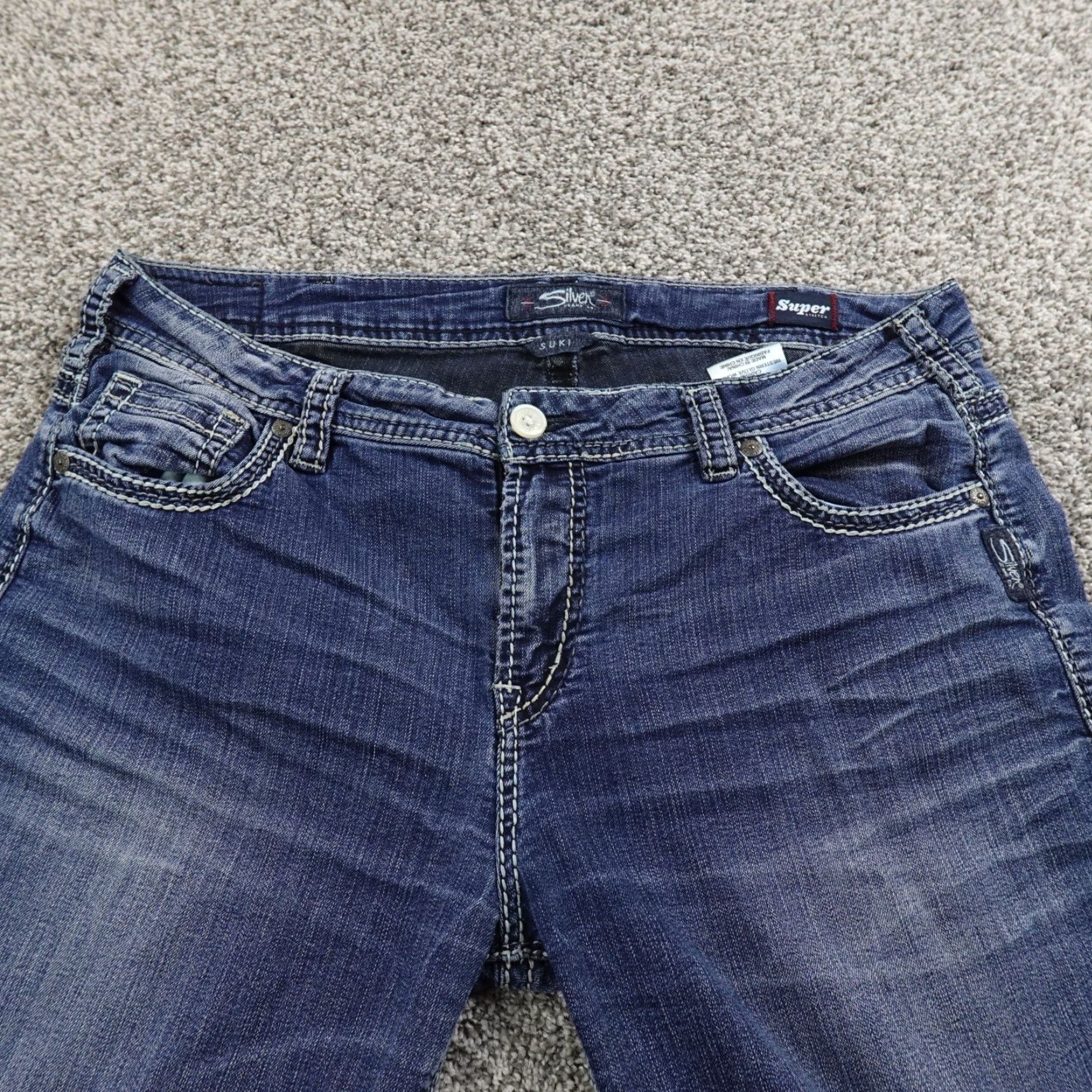 Silver Jeans Co. Silver Jeans Suki Jeans Womens 34 Dark Blue Denim Bootcut Stretch Western Flex 5-Pocket Size 24" / US 00 / IT 34 - 6 Thumbnail