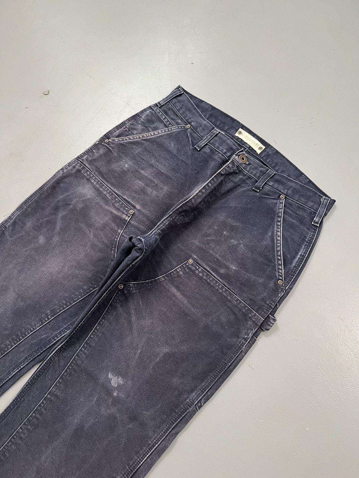 image of Sun Faded Carhartt Eb136 Mdt Double Knee Denim in Blue, Men's (Size 34)