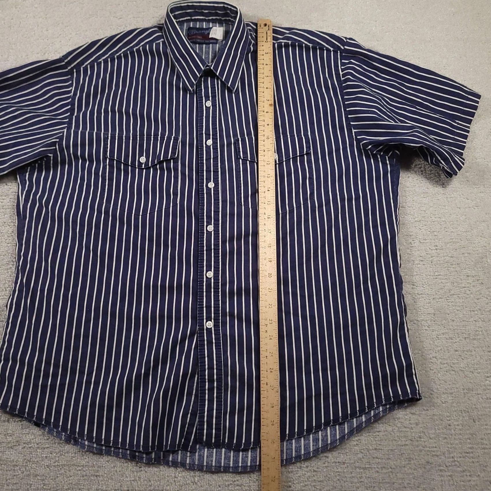 Wrangler Wrangler Shirt Mens 2XL Blue White Striped Short Sleeve Western X Long Tails Button-Up Size US XXL / EU 58 / 5 - 6 Thumbnail