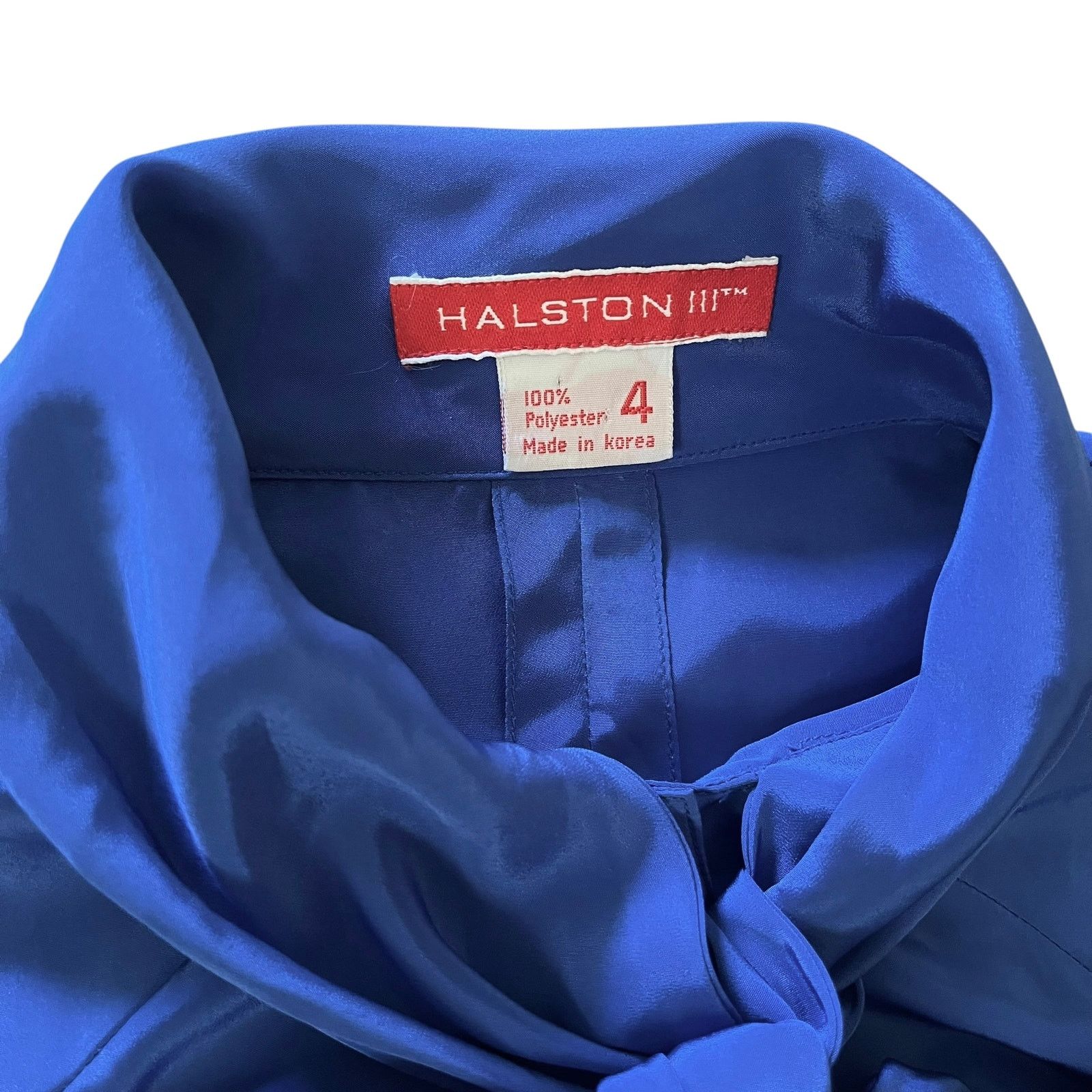 Halston × Vintage Vintage Halston III Blue Satin Tie-Neck Blouson Midi Dress Size XS / US 0-2 / IT 36-38 - 3 Thumbnail