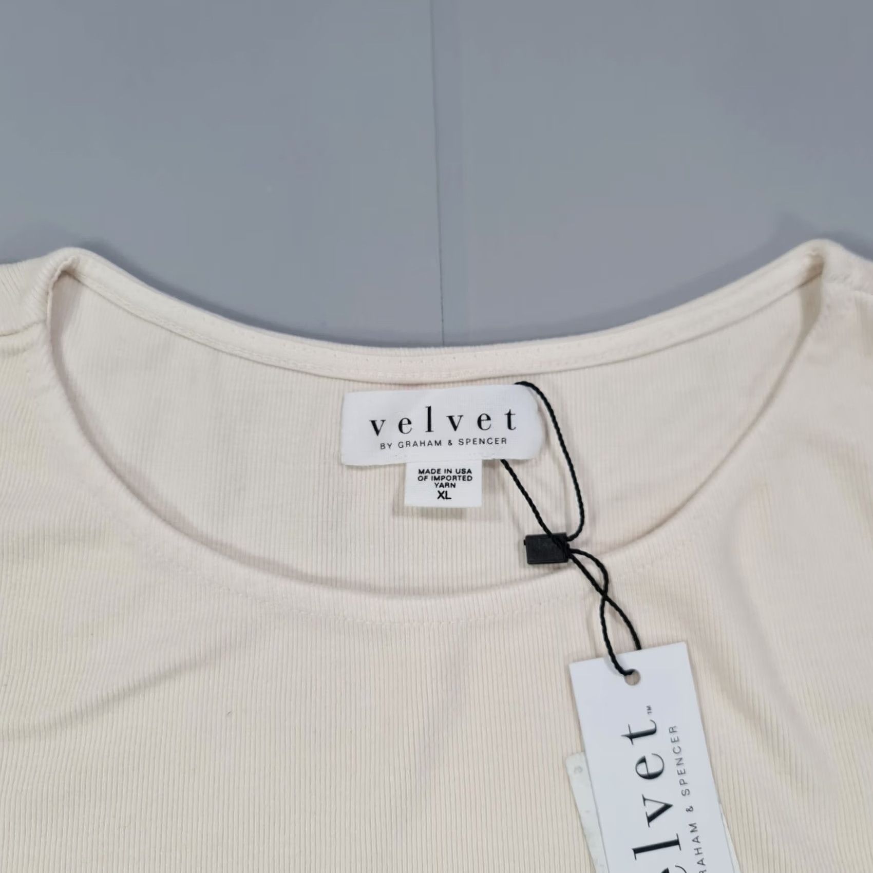 Velvet Velvet by Graham & Spencer T-Shirt Womens XL Ivory Crew Neck Long Sleeve Ribbed Viscose Jersey Size XL / US 12-14 / IT 48-50 - 3 Thumbnail