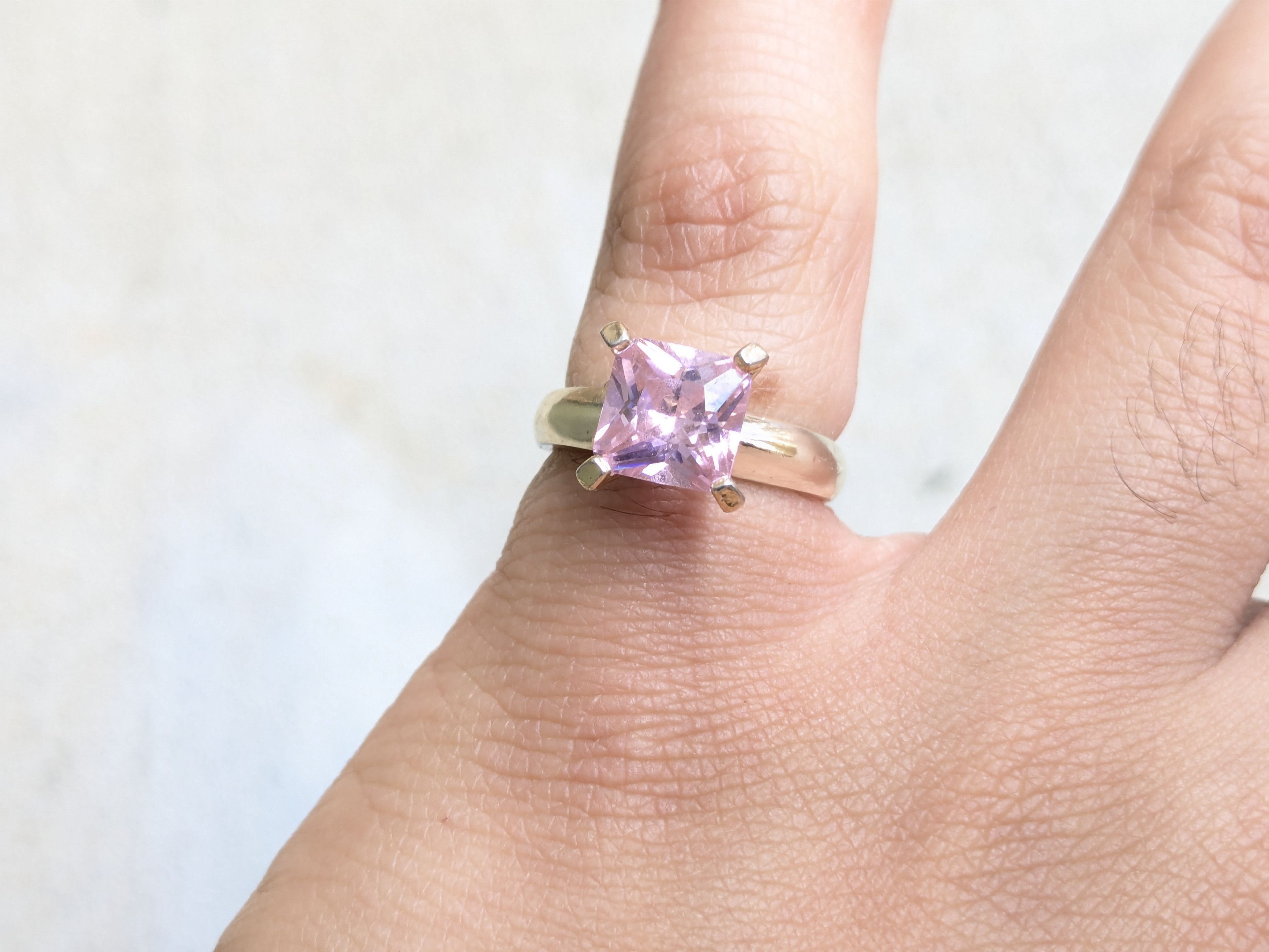 Jewelry Sterling Silver Ring Pink Topaz 6 Square Princess Cut Band Size ONE SIZE - 10 Thumbnail