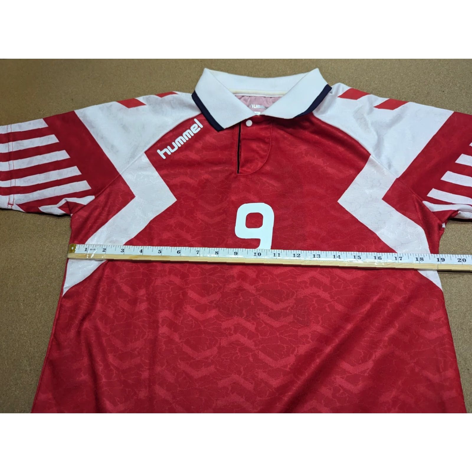 Hummel Hummel Denmark 1992 1994 Home Jersey #9 Povlsen Football Jersey Small Red Short Sleeve Pullover Quick Dry 100% Polyester Mens Vintage: No Size US S / EU 44-46 / 1 - 6 Thumbnail