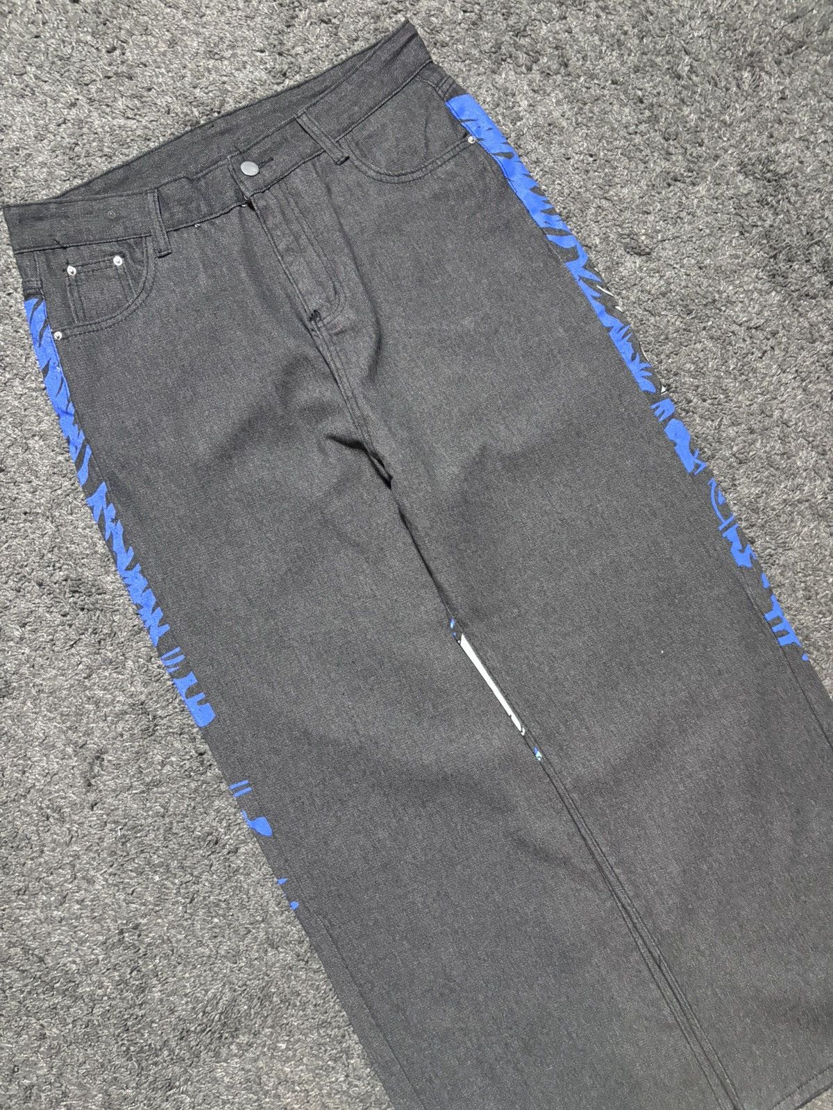Jean Vintage money talks rare blue white dark gray baggy jeans Size US 35 - 15 Thumbnail
