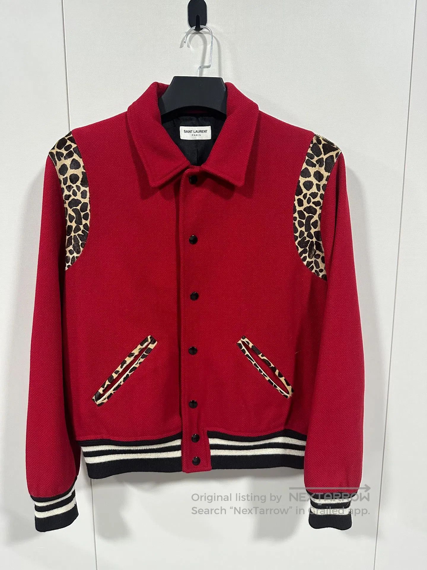 Saint Laurent Paris Saint Laurent Red Leopard Wool Varsity Jacket. Size US M / EU 48-50 / 2 - 1 Thumbnail