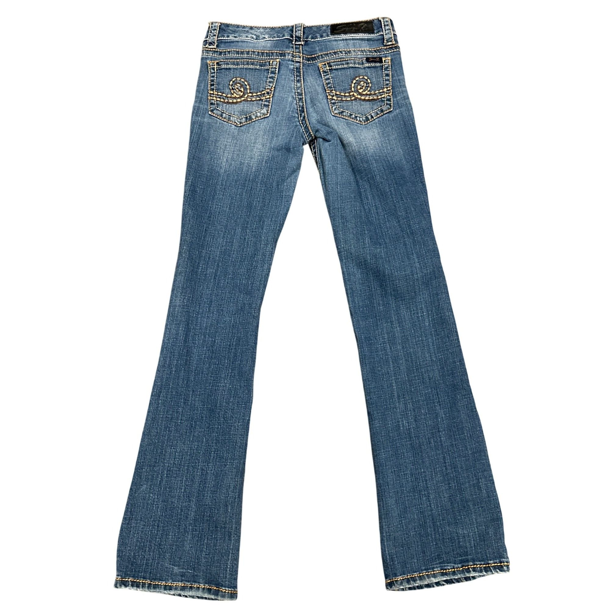 Seven 7 Seven7 Bootcut Size 27 Blue Denim Contrast Stitching Embroid Size 27" / US 4 / IT 40 - 2 Thumbnail