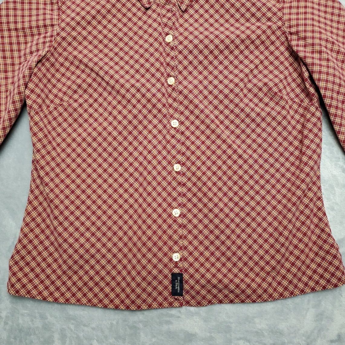 Abercrombie & Fitch VINTAGE Abercrombie & Fitch Shirt Womens Large Maroon Plaid 3/4 Sleeve Button-Up Casual Cotton Size L / US 10 / IT 46 - 2 Thumbnail