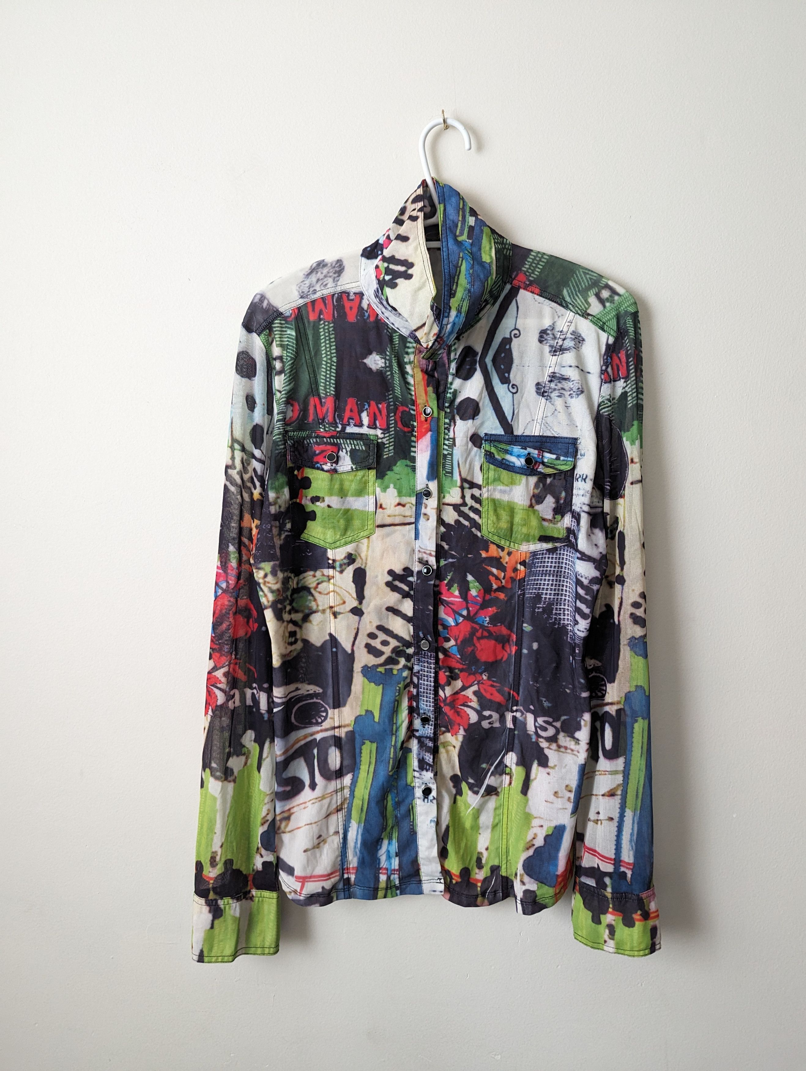 Cop Copine Vintage Mesh Print Button Up Shirt Size L / US 10 / IT 46 - 2 Thumbnail