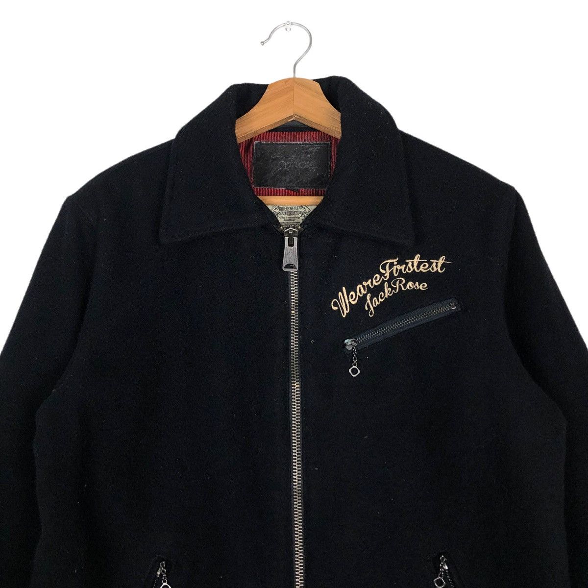 Japanese Brand 🔥VINTAGE WOOL BIKER JACKET JACKROSE BIG LOGO PUNK DESIGN Size US M / EU 48-50 / 2 - 3 Thumbnail