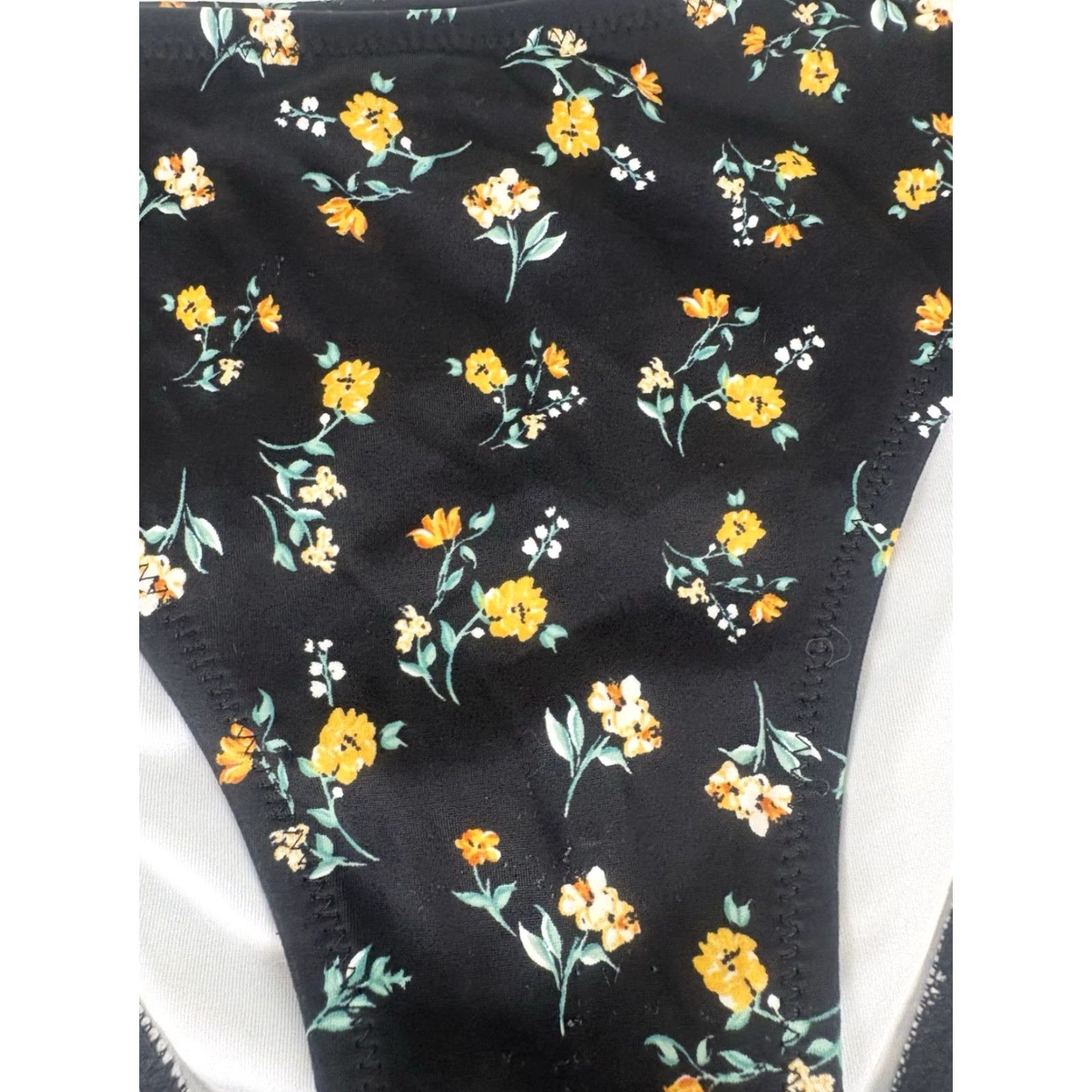 Vintage Shade & Shore Bikini Bottoms Womens L Black Floral Bottoms Beach Hipster Way Size 36" / US 14 / IT 50 - 2 Thumbnail