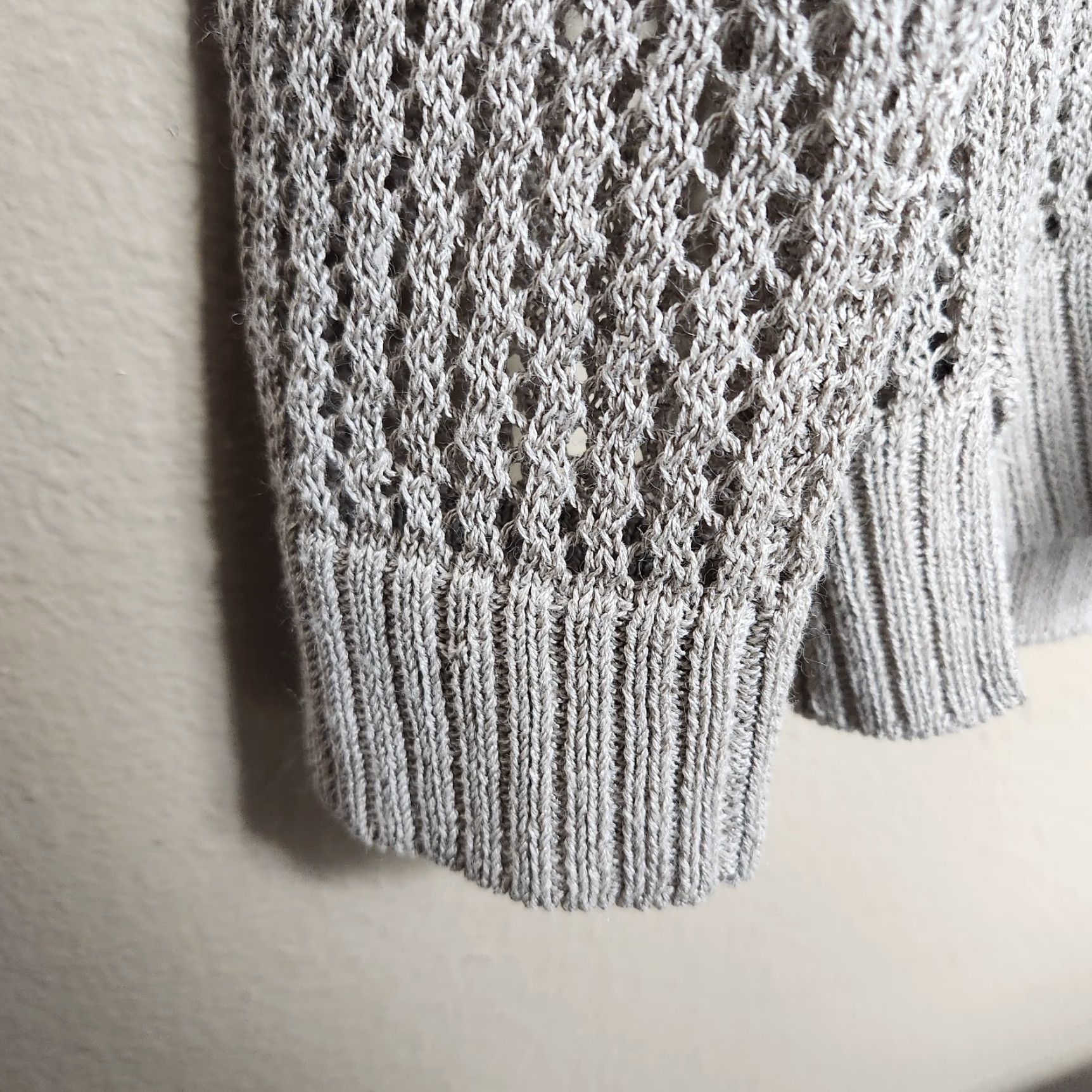 Coldwater Creek Coldwater Creek Womens Beige Ramie Blend Crochet Open Knit Crewneck LS Sweater |M| Size M / US 6-8 / IT 42-44 - 3 Thumbnail