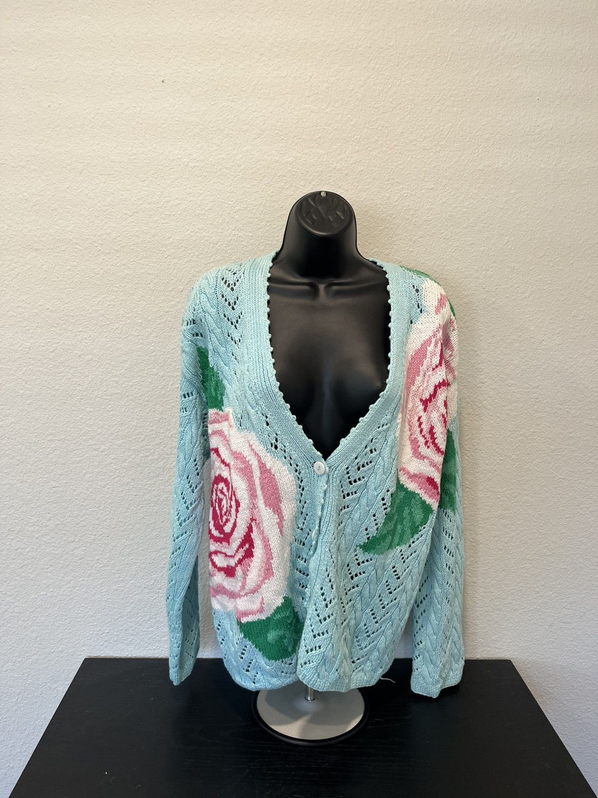 Vintage 90s flower knit cardigan sweater Size L / US 10 / IT 46 - 1 Thumbnail