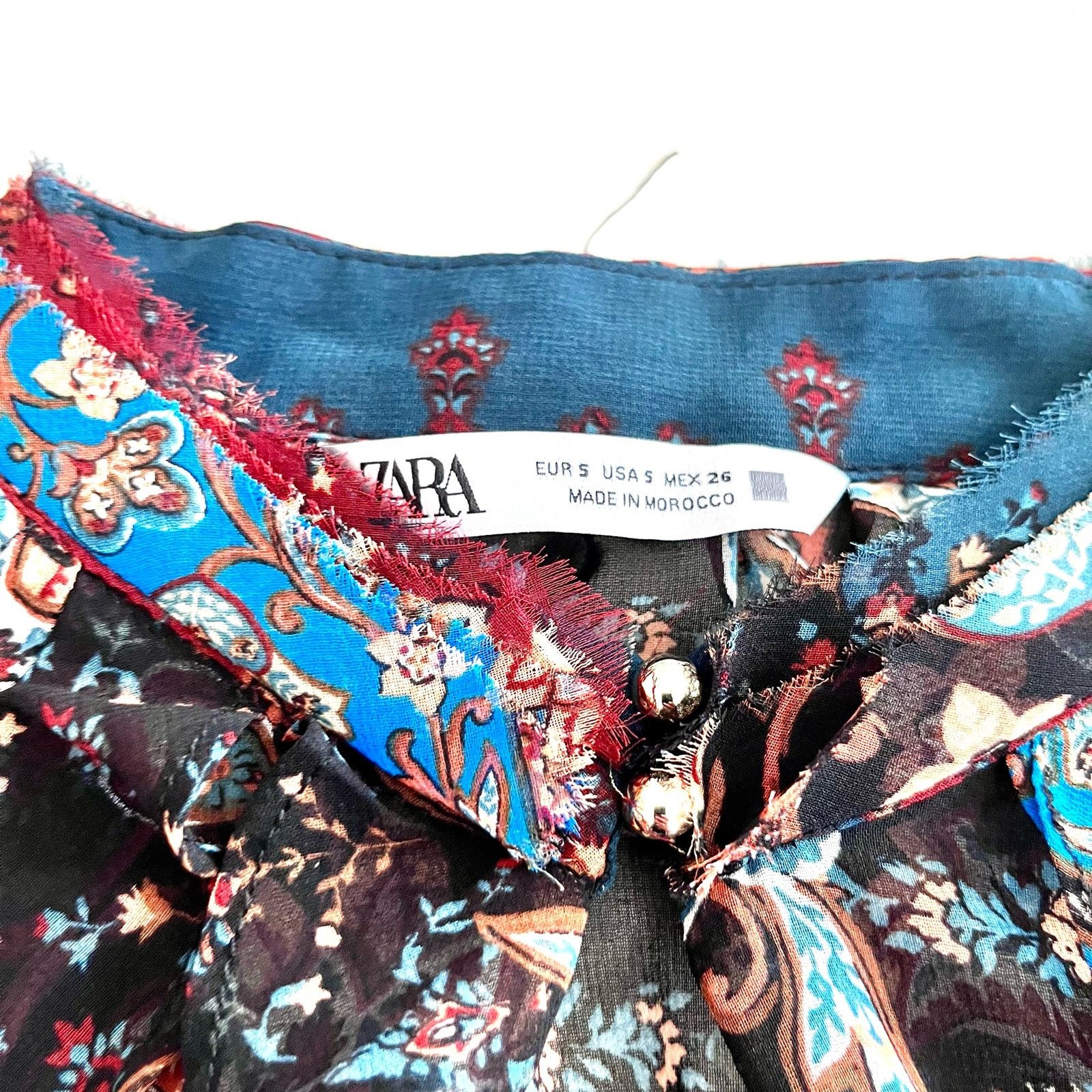 Zara ZARA Multicolor Patchwork Ruffle Chiffon Blouse Top Size S Size S / US 4 / IT 40 - 12 Thumbnail