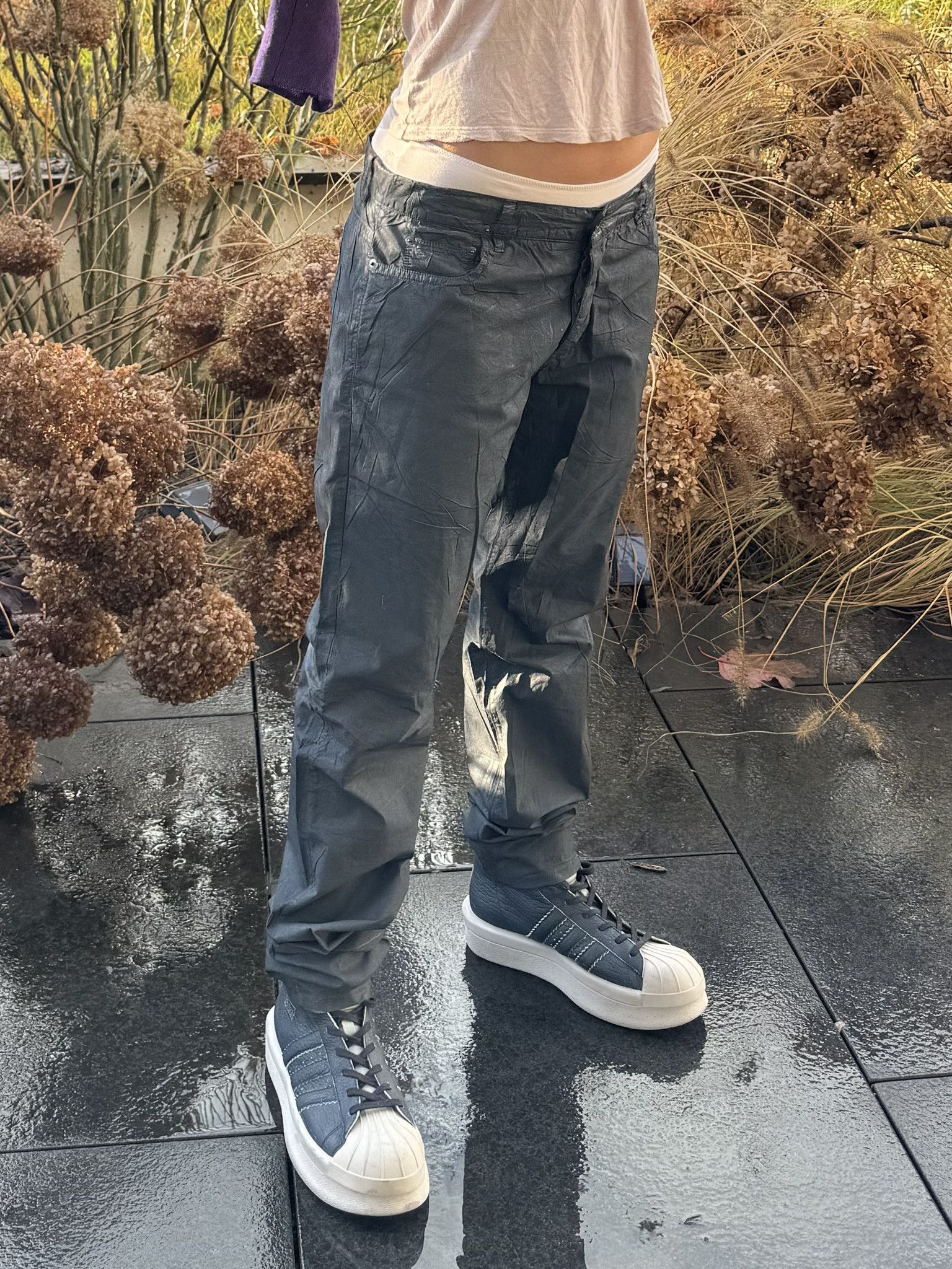 Rick Owens Drkshdw Rick Owens Olmar & Mirta dark grey waxed Pants Size US 34 / EU 50 - 11 Thumbnail